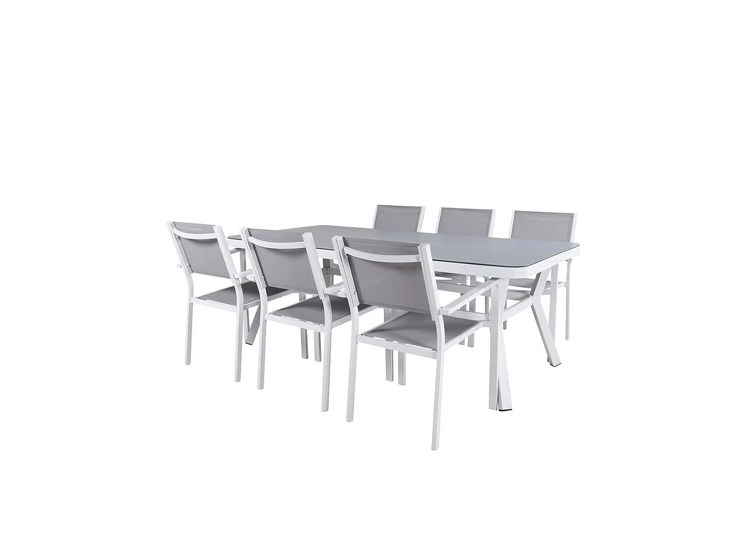Virya Ensemble table et chaises de jardin, table 100x200cm et 6 chaises Copacabana, noir, gris, blanc.