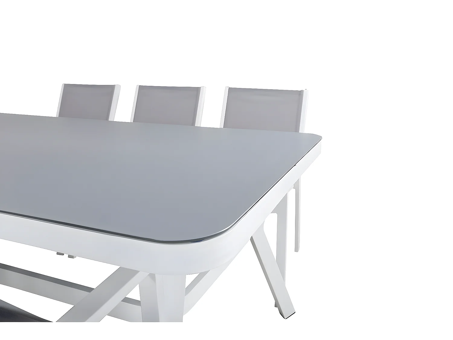 Virya Ensemble table et chaises de jardin, table 100x200cm et 6 chaises Copacabana, noir, gris, blanc.