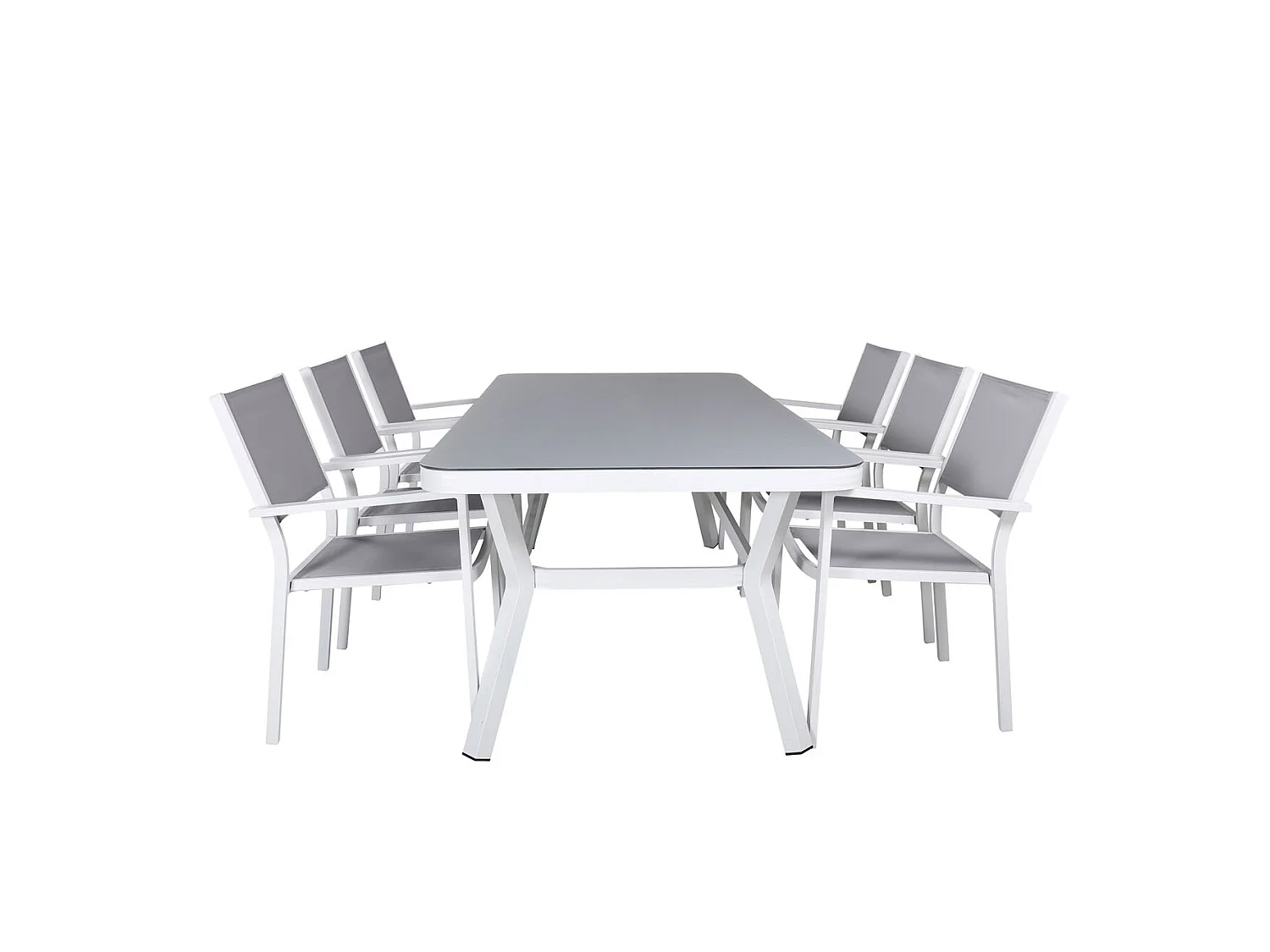 Virya Ensemble table et chaises de jardin, table 100x200cm et 6 chaises Copacabana, noir, gris, blanc.