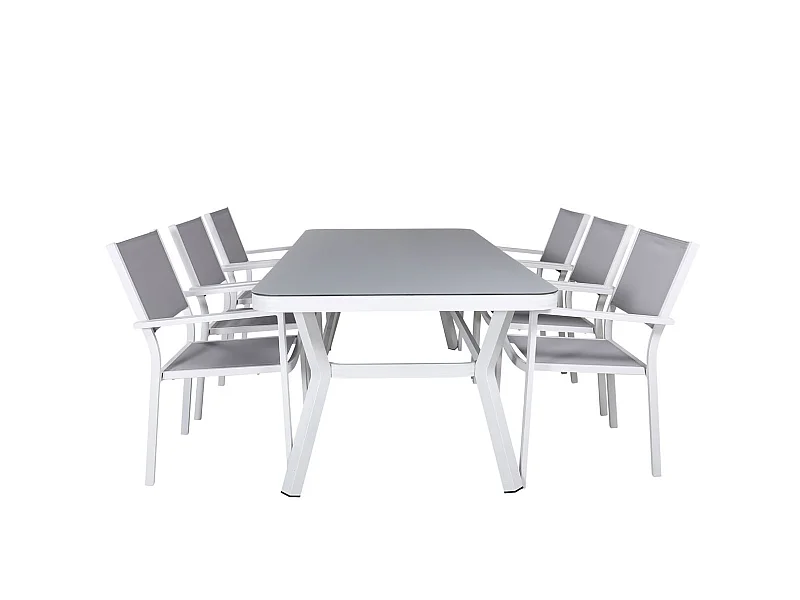 Virya Ensemble table et chaises de jardin, table 100x200cm et 6 chaises Copacabana, noir, gris, blanc.