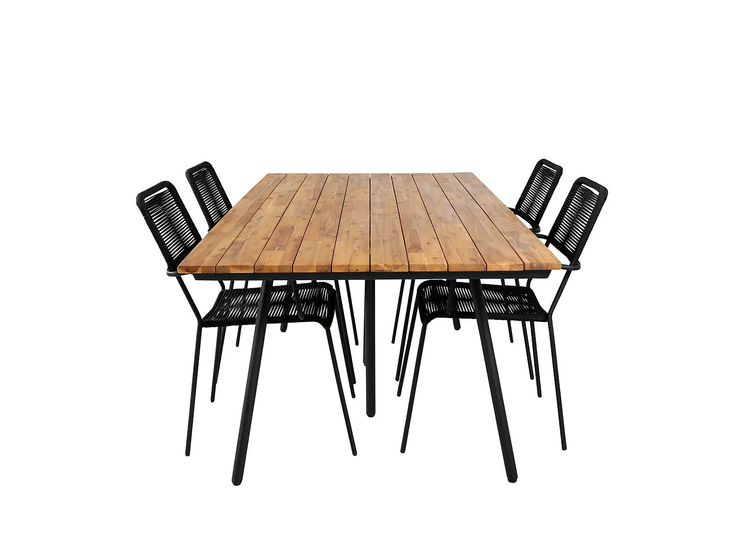 Chan Ensemble table et chaises de jardin, table 100x200cm et 4 chaises Lindos avec accoudoirs, noir, naturel.