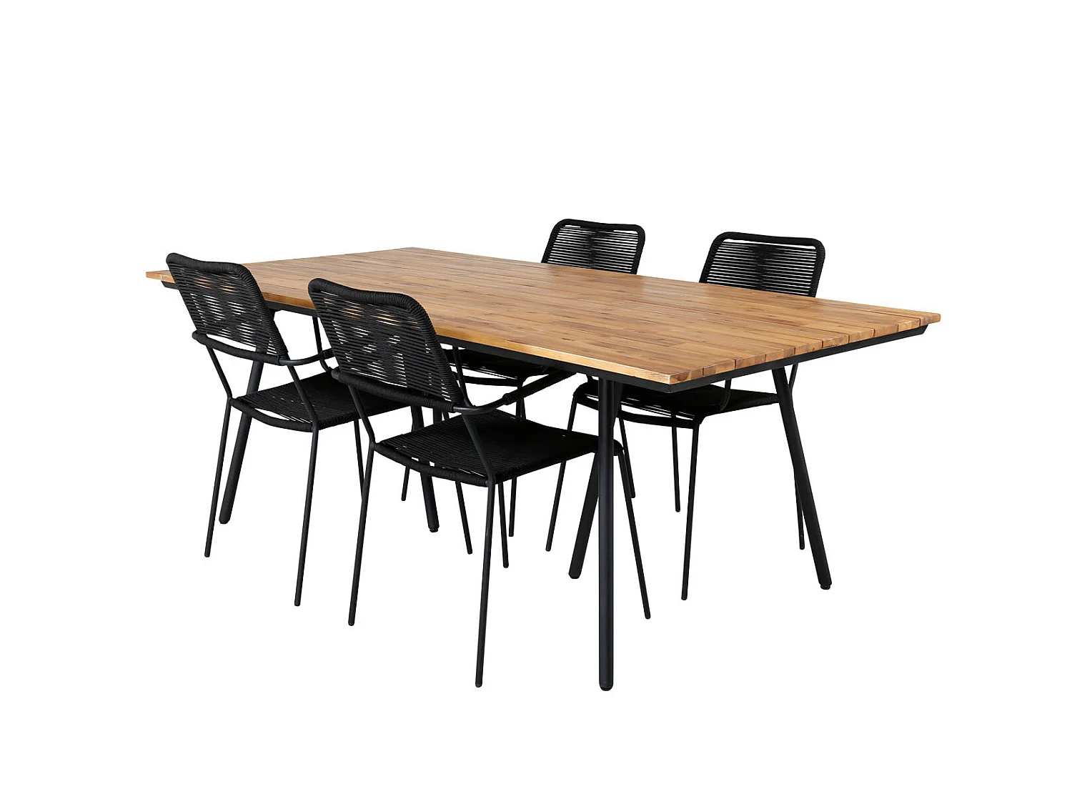 Chan Ensemble table et chaises de jardin, table 100x200cm et 4 chaises Lindos avec accoudoirs, noir, naturel.