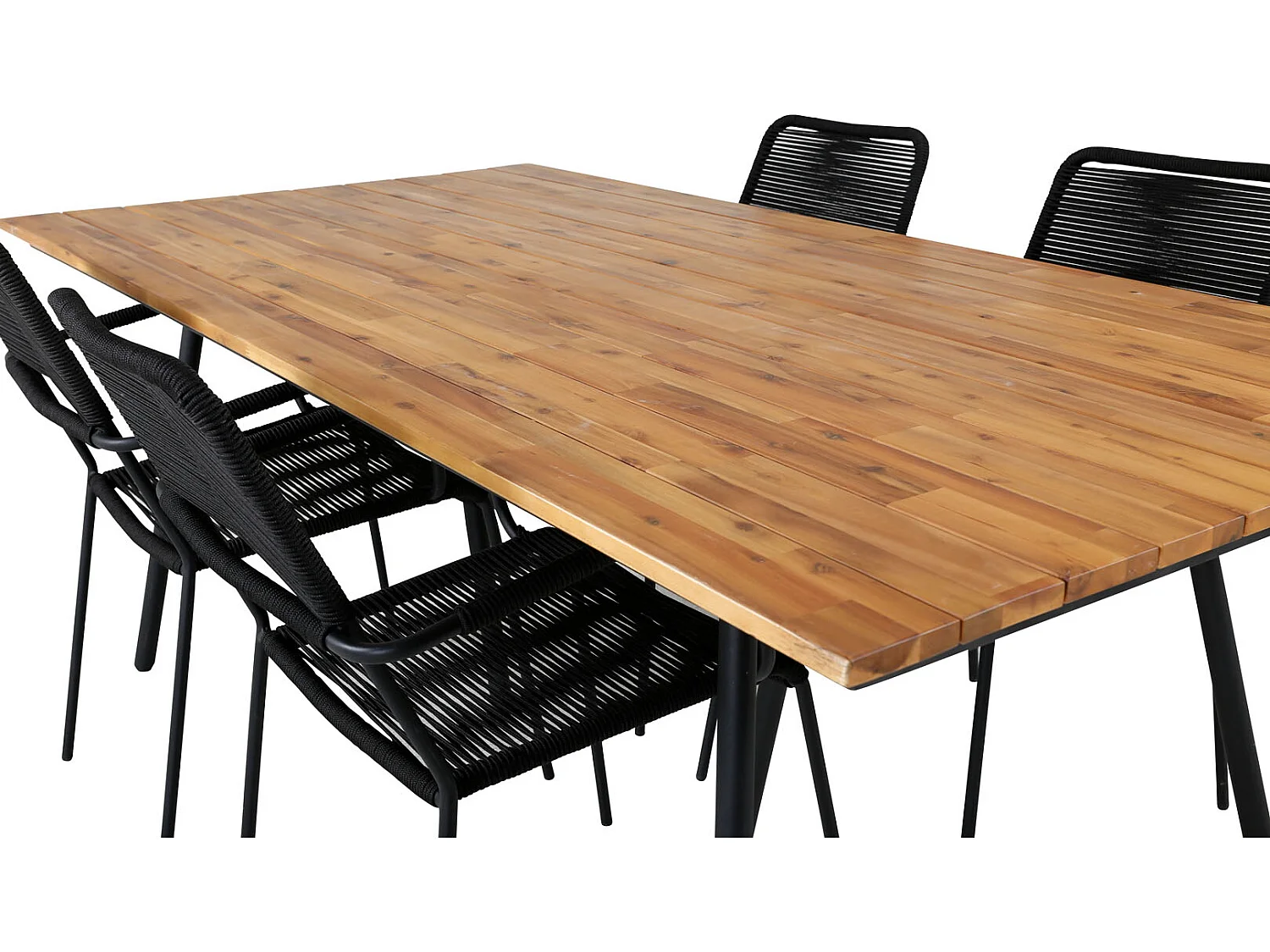 Chan Ensemble table et chaises de jardin, table 100x200cm et 4 chaises Lindos avec accoudoirs, noir, naturel.