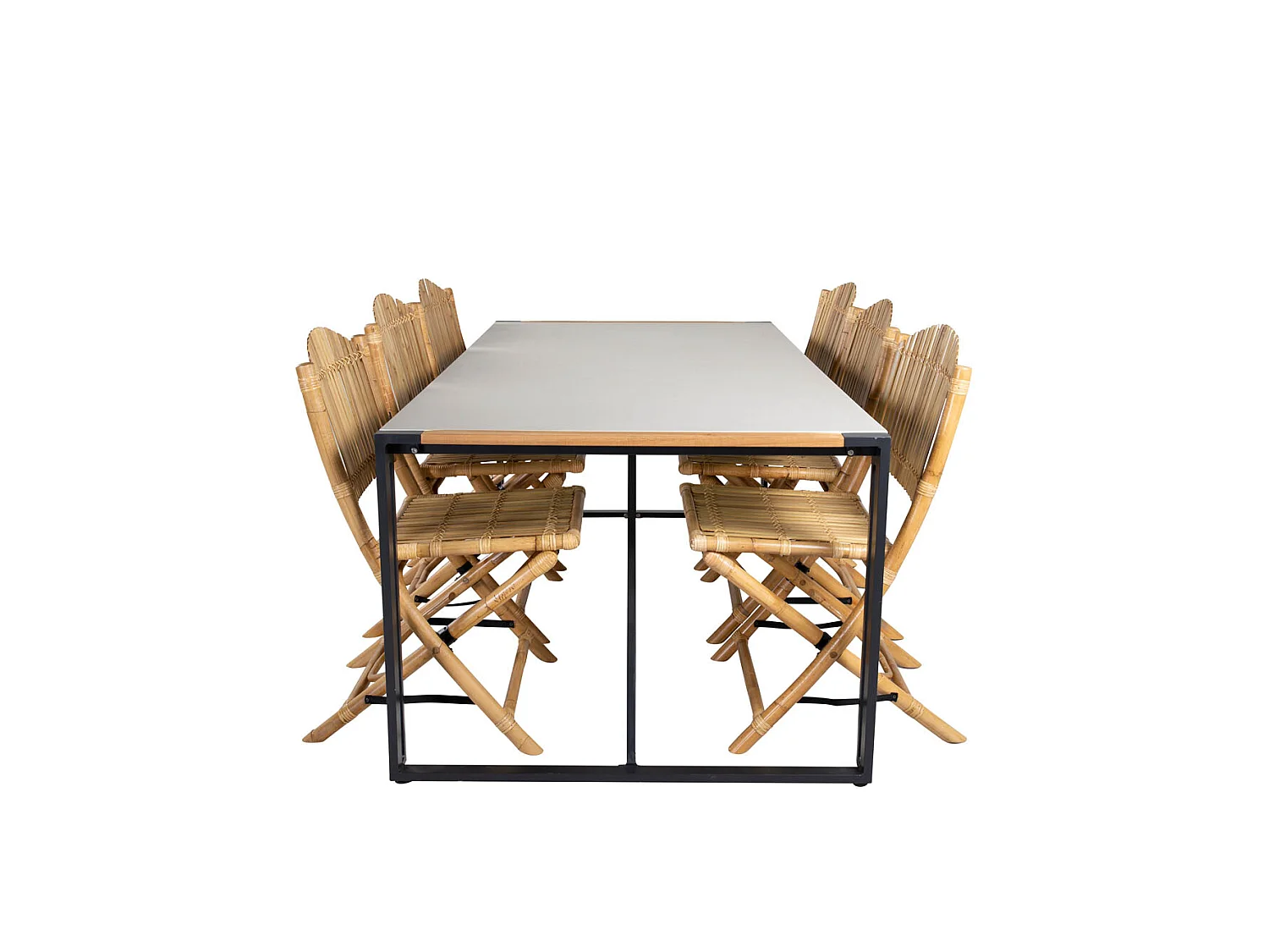 Texas Ensemble table et chaises de jardin, table 100x200cm et 6 chaises Cane, gris, naturel, noir.