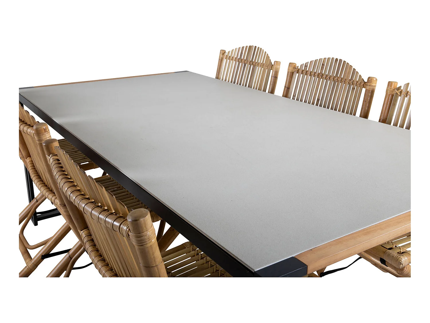 Texas Ensemble table et chaises de jardin, table 100x200cm et 6 chaises Cane, gris, naturel, noir.
