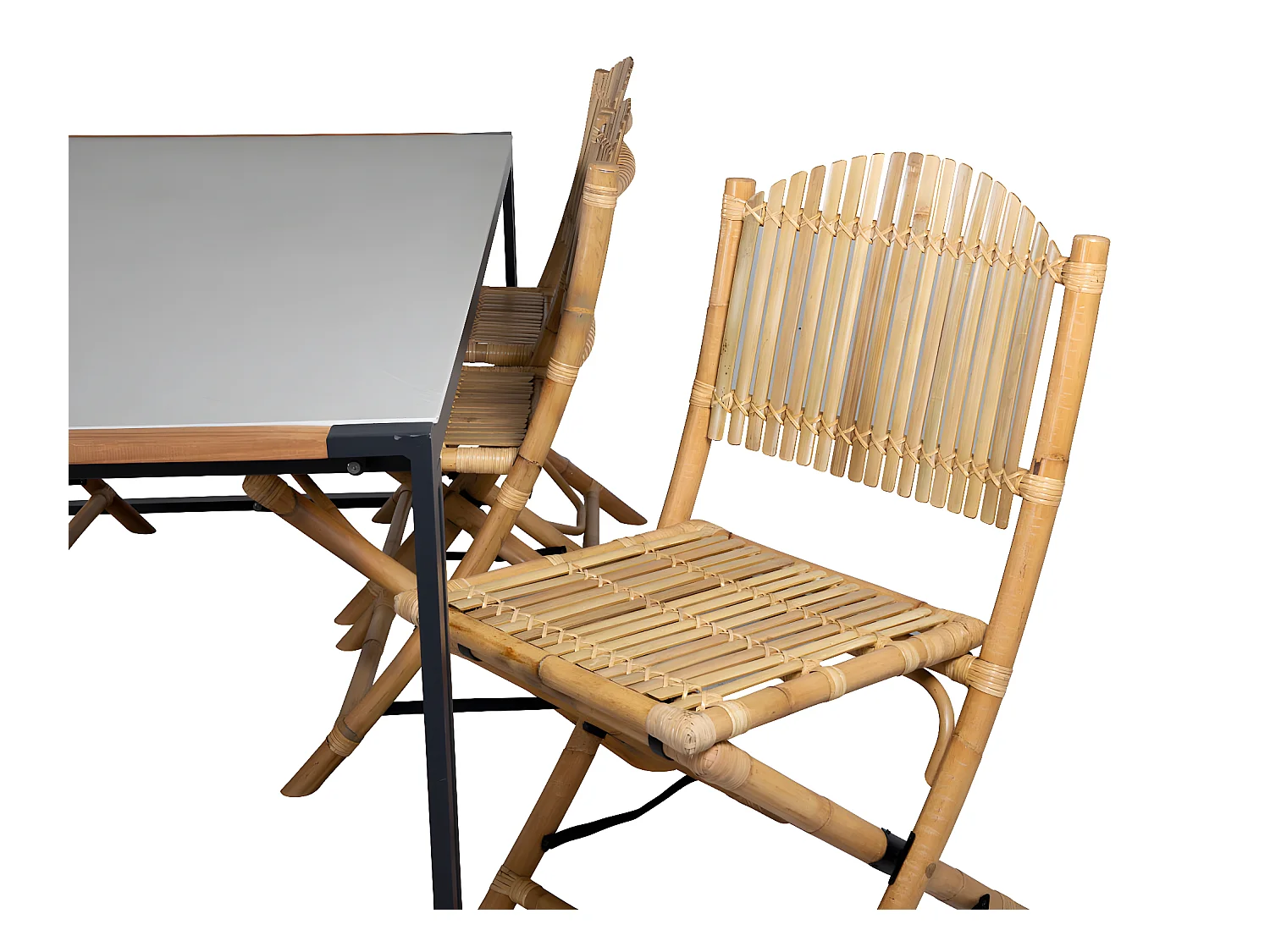 Texas Ensemble table et chaises de jardin, table 100x200cm et 6 chaises Cane, gris, naturel, noir.