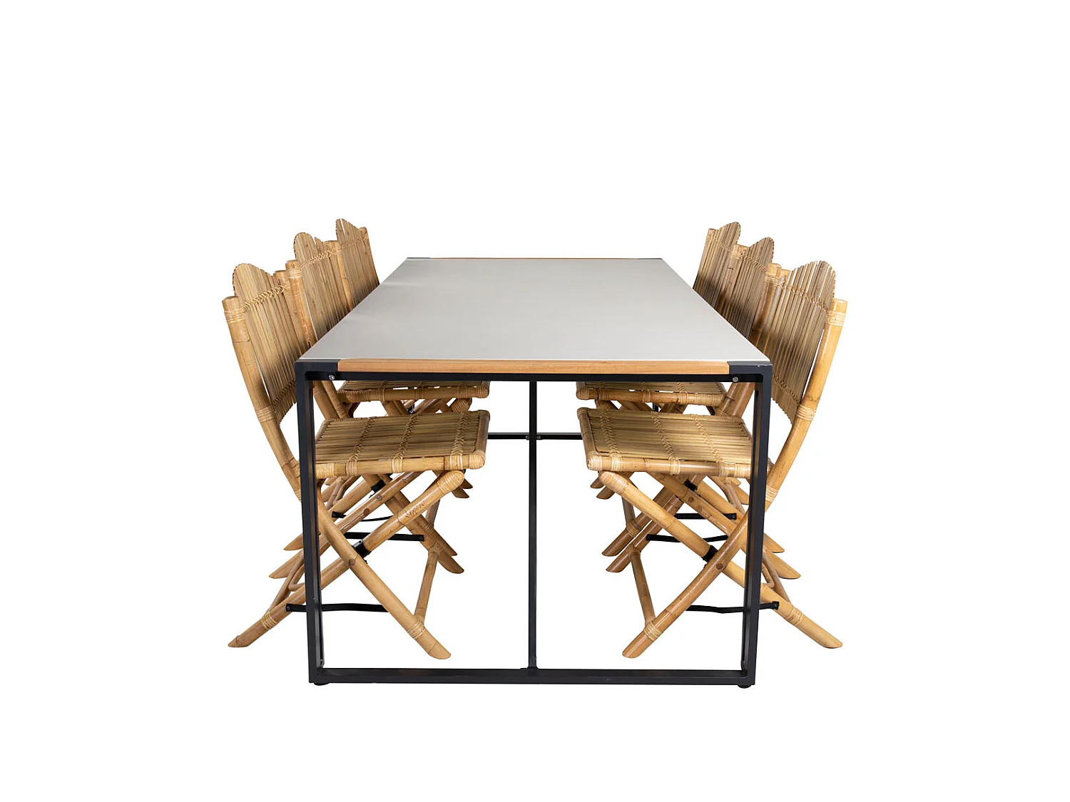 Texas Ensemble table et chaises de jardin, table 100x200cm et 6 chaises Cane, gris, naturel, noir.