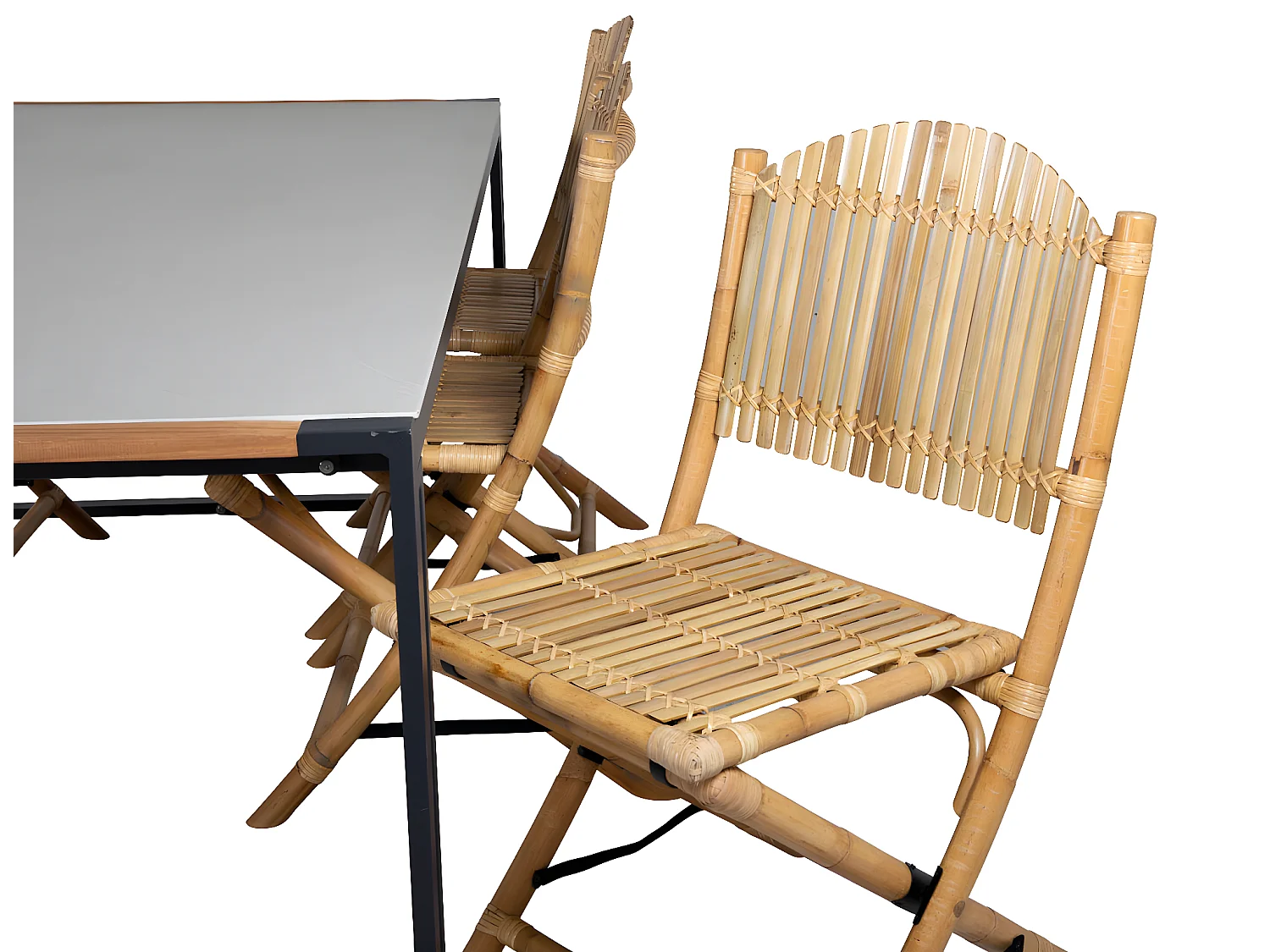 Texas Ensemble table et chaises de jardin, table 100x200cm et 6 chaises Cane, gris, naturel, noir.