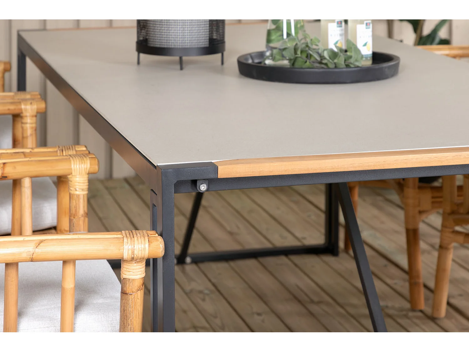 Texas Ensemble table et chaises de jardin, table 100x200cm et 6 chaises Cane, gris, naturel, noir.