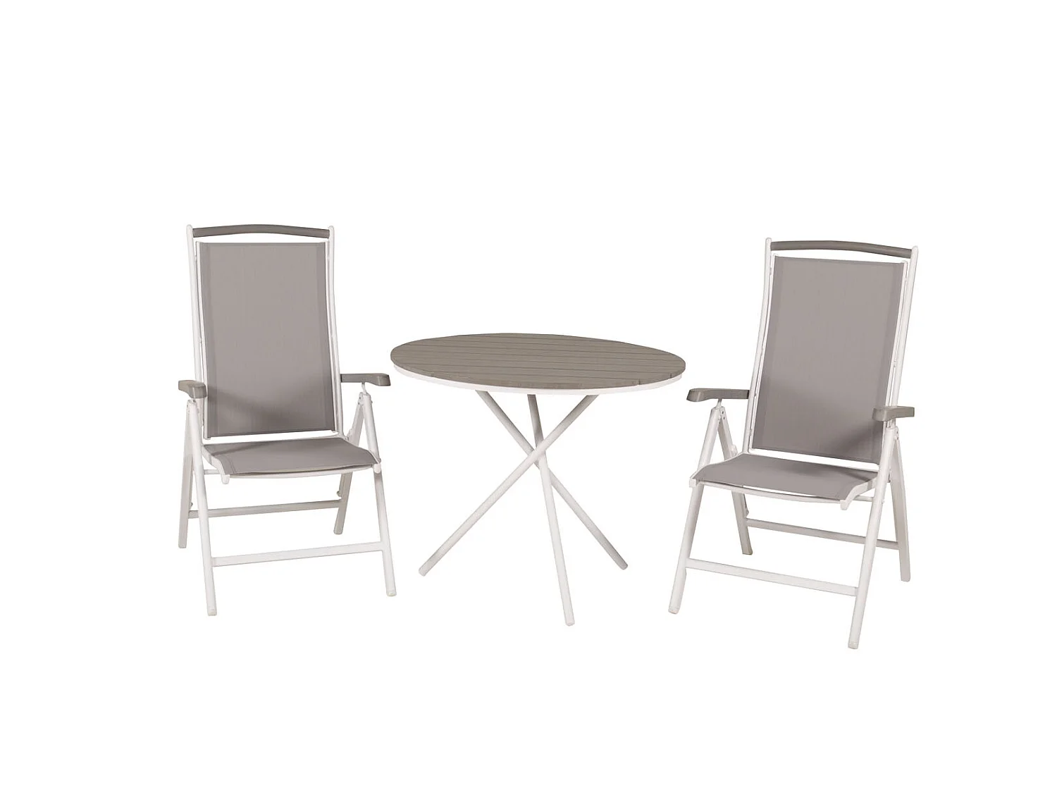 Parma Ensemble table et chaises de jardin, table Ø90cm et 2 chaises 5pos Albany, blanc, gris, crème.
