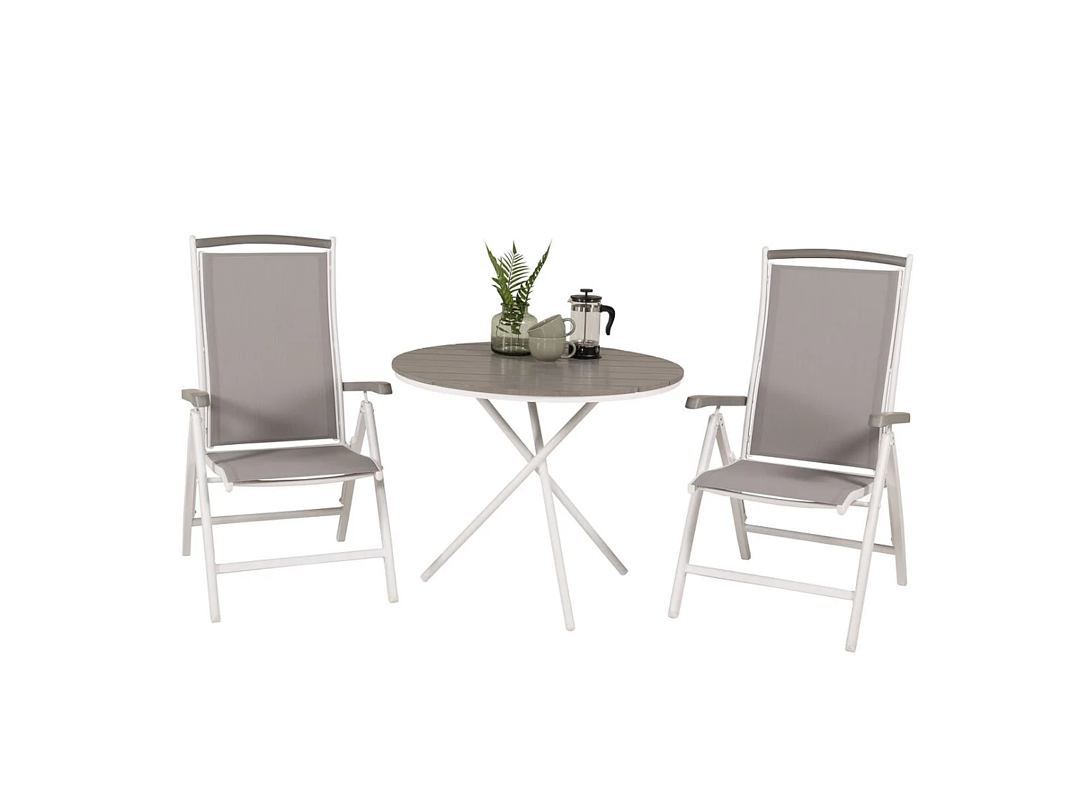 Parma Ensemble table et chaises de jardin, table Ø90cm et 2 chaises 5pos Albany, blanc, gris, crème.