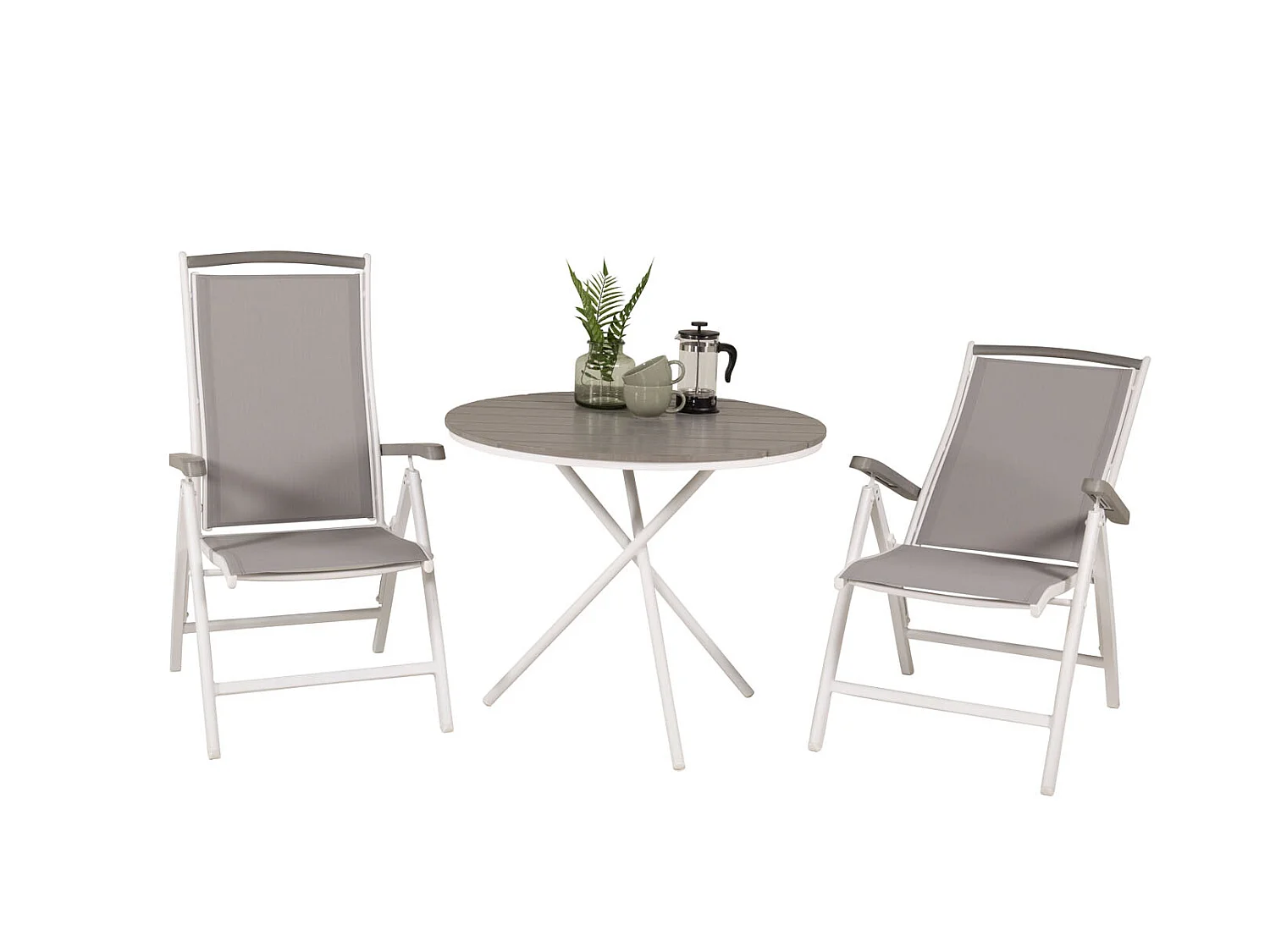 Parma Ensemble table et chaises de jardin, table Ø90cm et 2 chaises 5pos Albany, blanc, gris, crème.