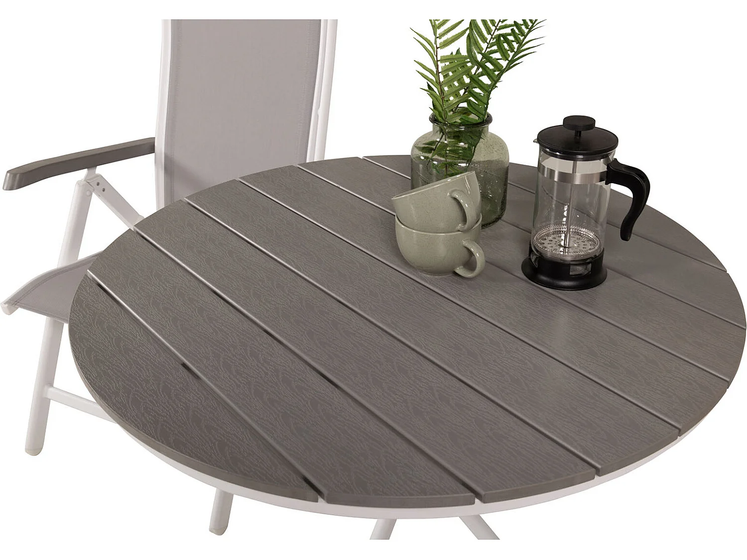 Parma Ensemble table et chaises de jardin, table Ø90cm et 2 chaises 5pos Albany, blanc, gris, crème.