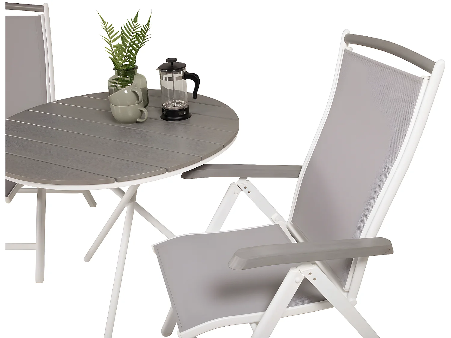 Parma Ensemble table et chaises de jardin, table Ø90cm et 2 chaises 5pos Albany, blanc, gris, crème.