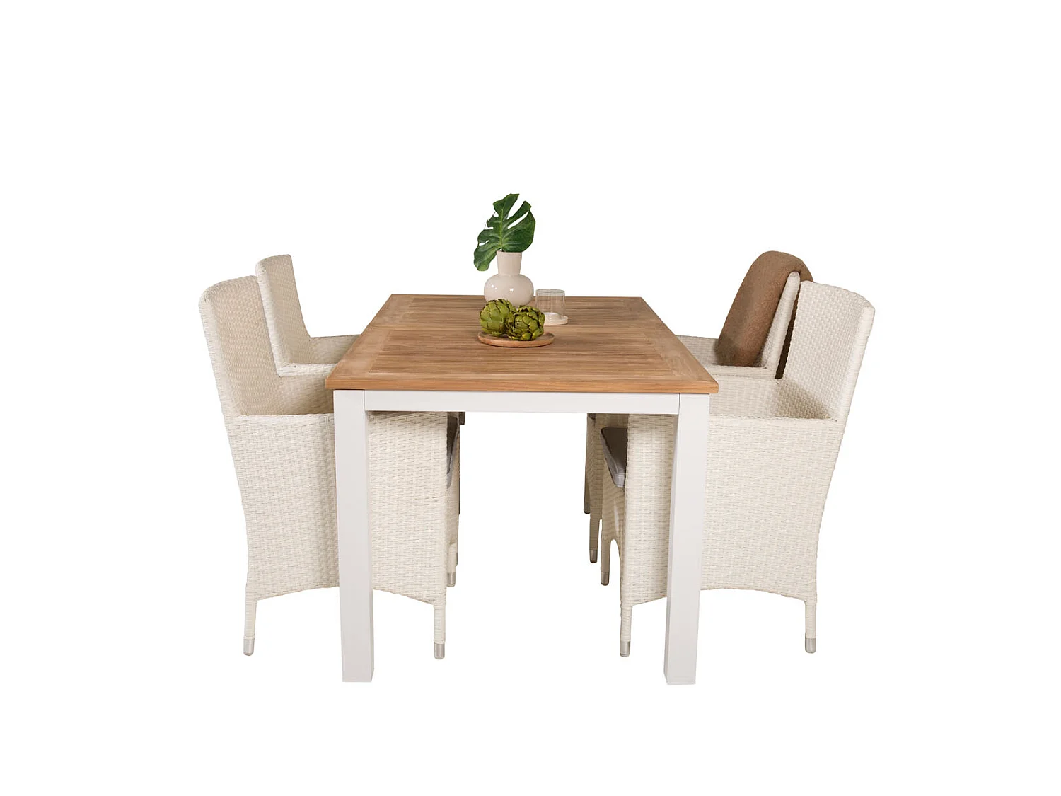 Panama Ensemble table et chaises de jardin, table 90x152/210cm et 4 chaises Malin, blanc, naturel.
