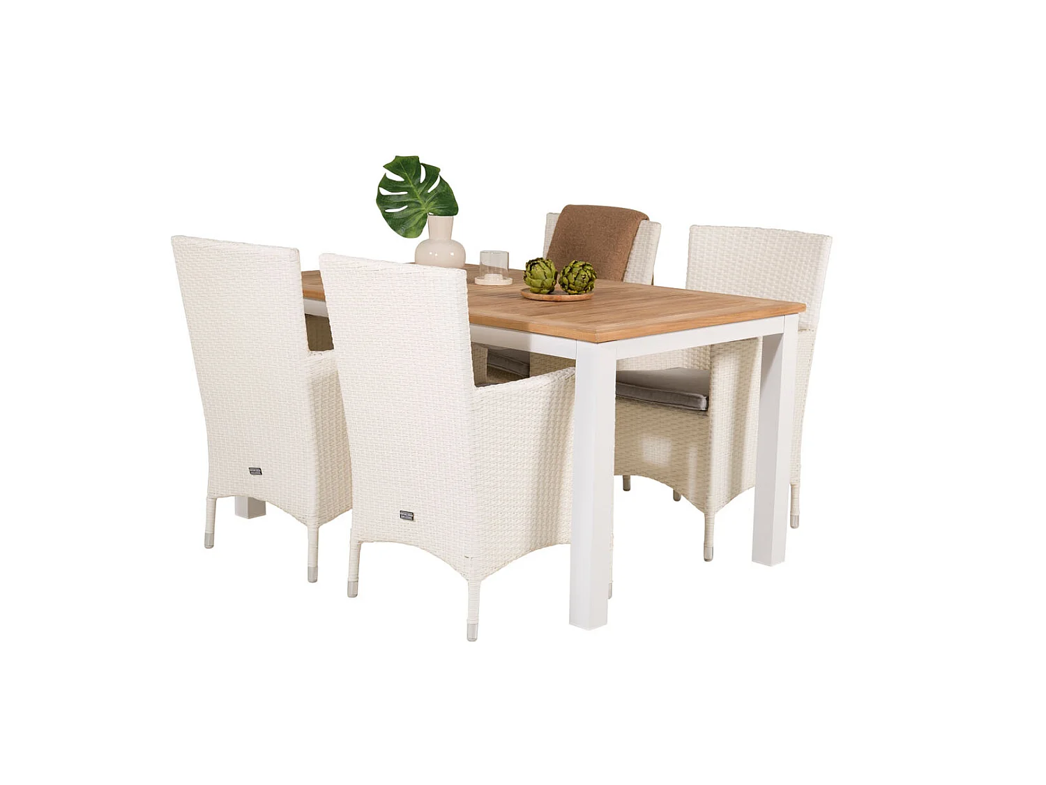 Panama Ensemble table et chaises de jardin, table 90x152/210cm et 4 chaises Malin, blanc, naturel.