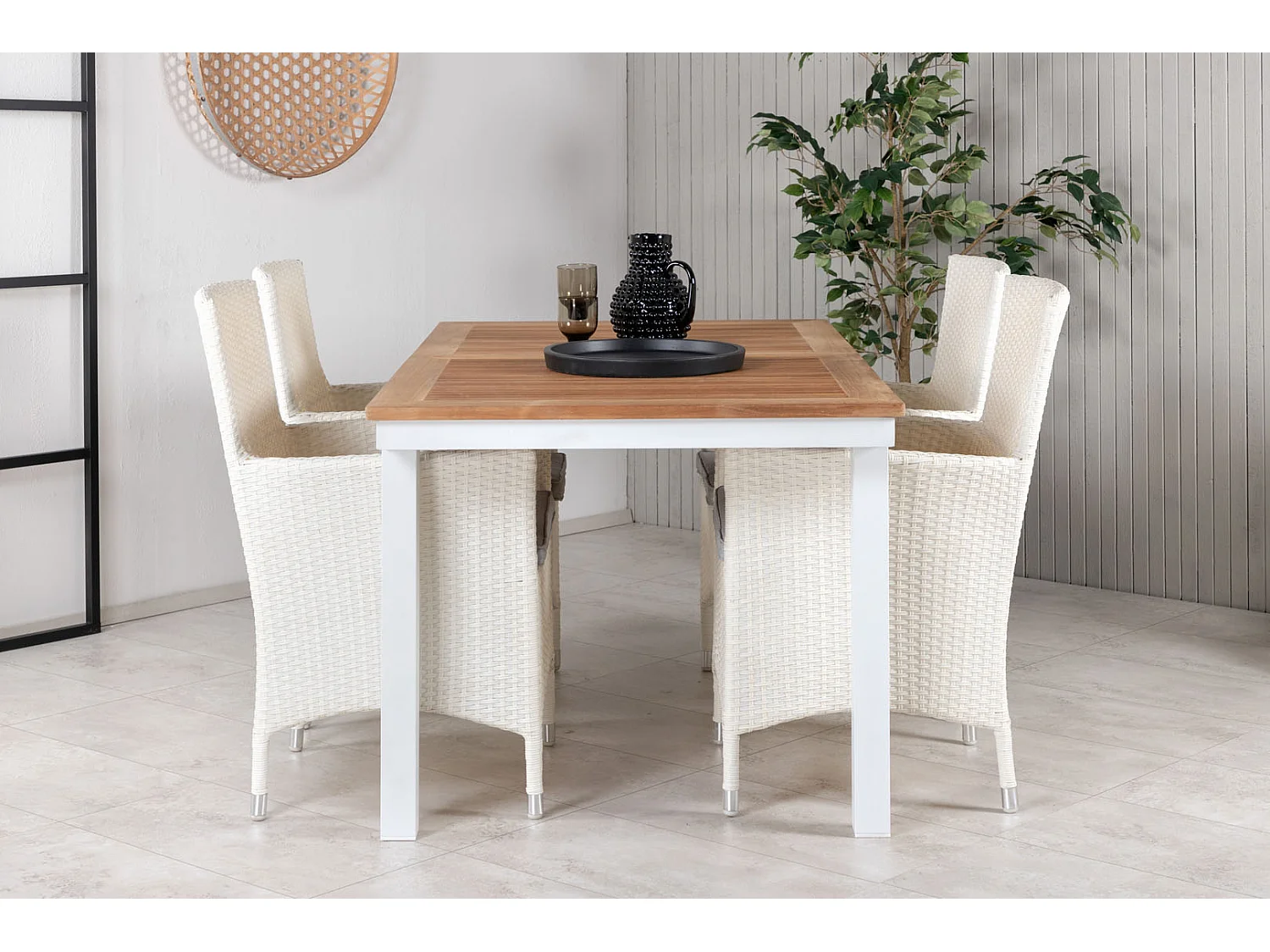 Panama Ensemble table et chaises de jardin, table 90x152/210cm et 4 chaises Malin, blanc, naturel.