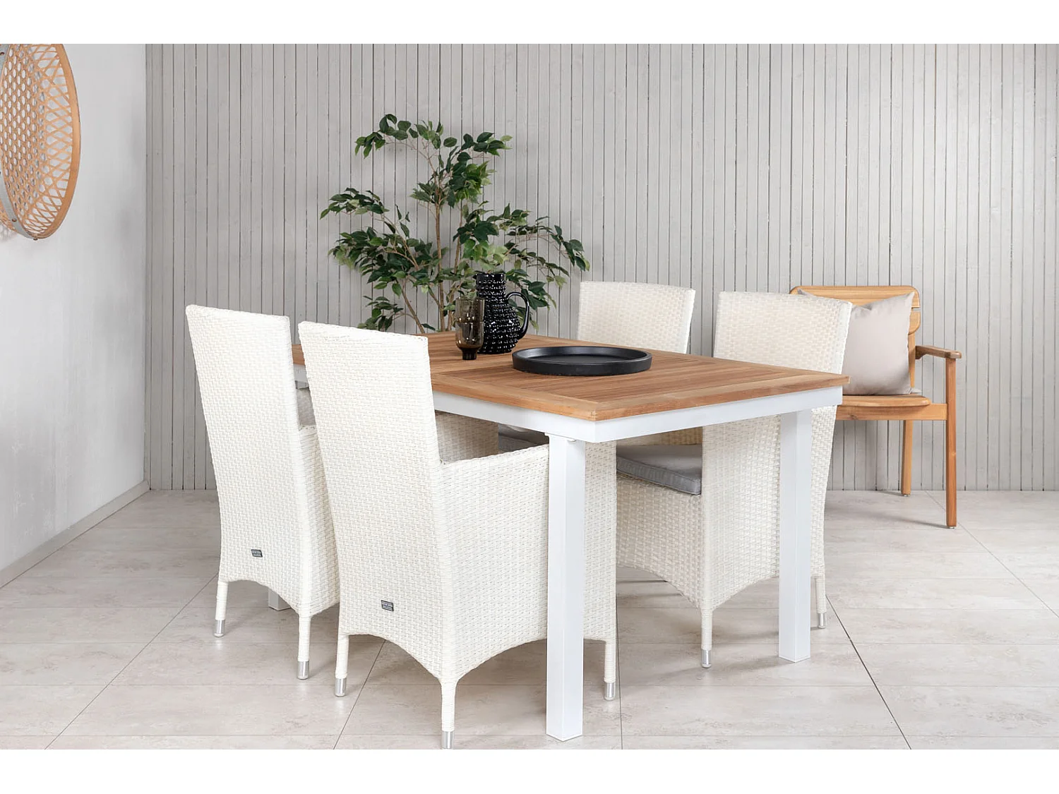 Panama Ensemble table et chaises de jardin, table 90x152/210cm et 4 chaises Malin, blanc, naturel.