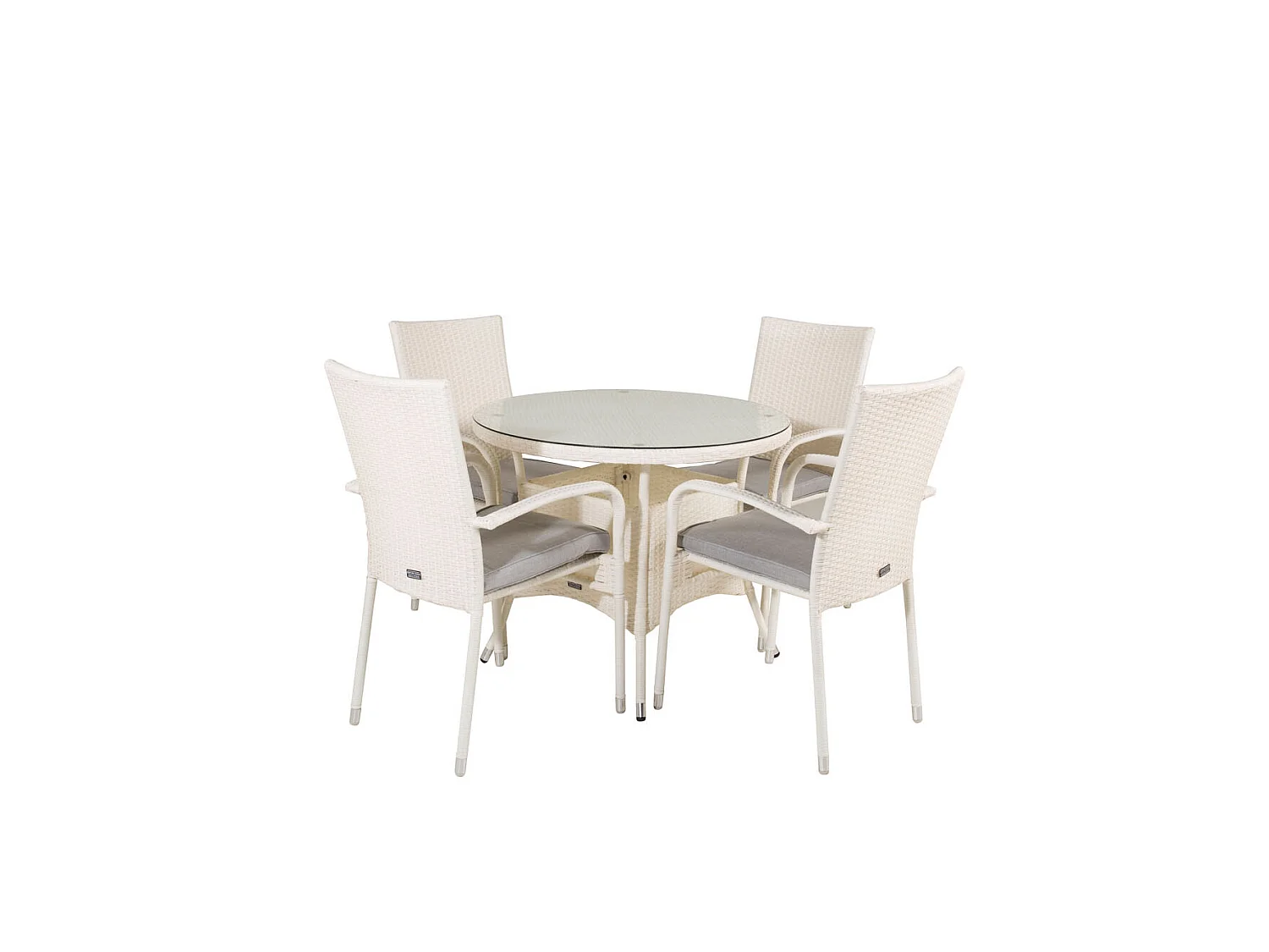 Volta Ensemble table et chaises de jardin, table Ø90cm et 4 chaises Anna, blanc.
