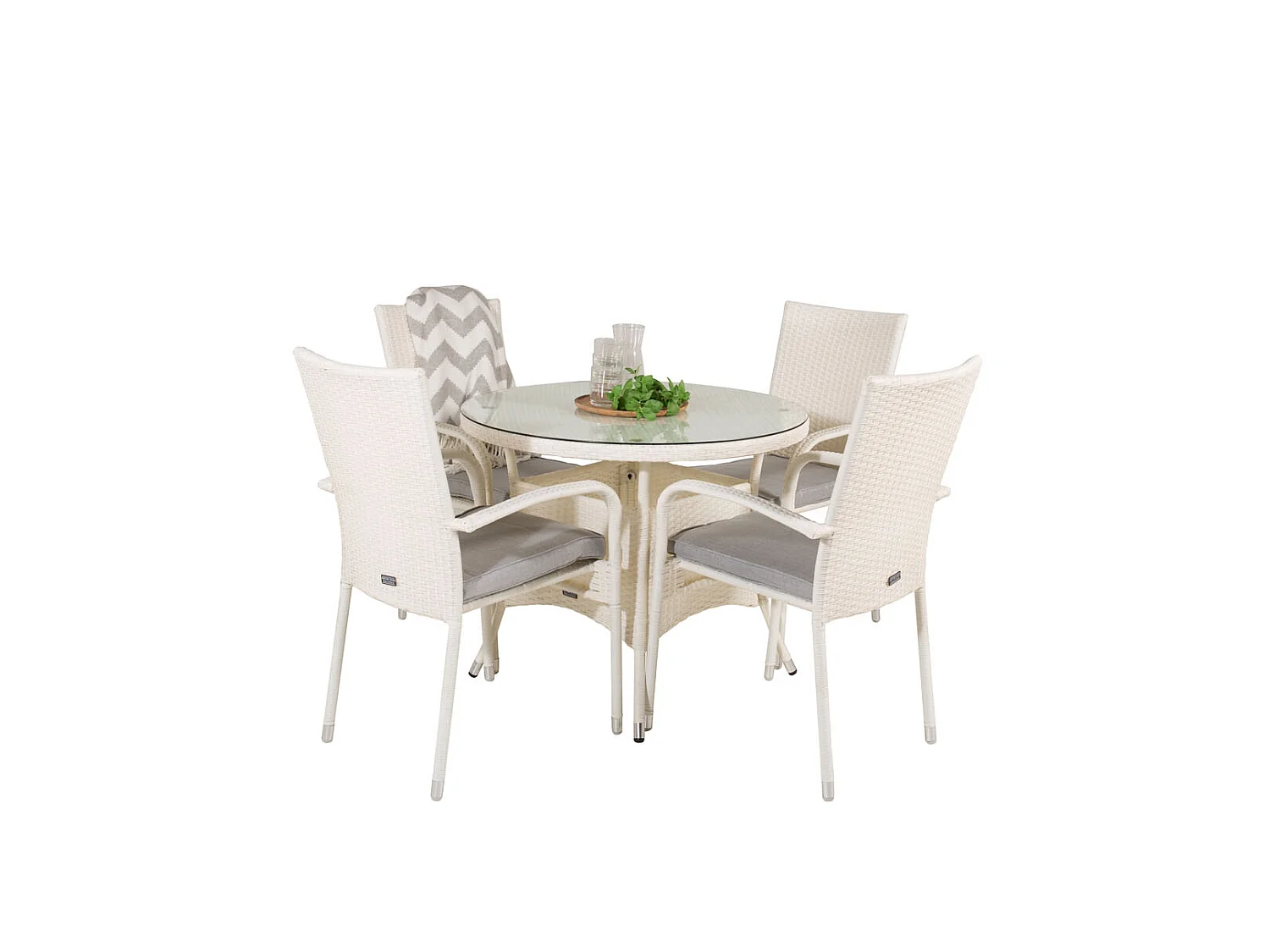 Volta tuinmeubelset tafel Ø90cm en 4 stoel Anna wit.