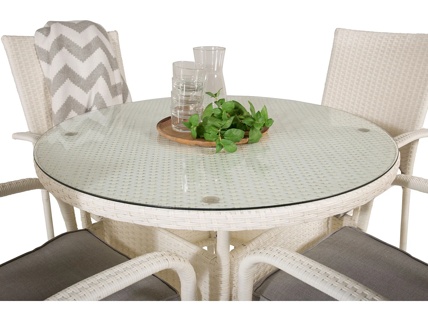 Volta Ensemble table et chaises de jardin, table Ø90cm et 4 chaises Anna, blanc.