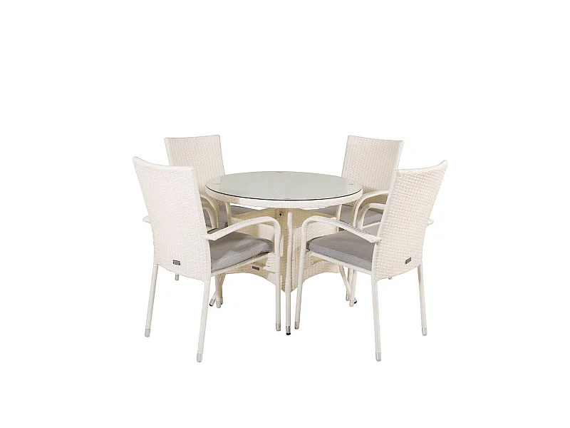 Volta Ensemble table et chaises de jardin, table Ø90cm et 4 chaises Anna, blanc.