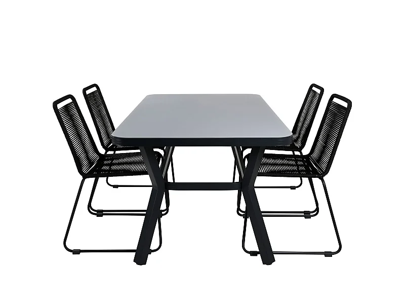 Virya Gartenset Tisch 90x160cm und 4 Stühle stabel Lindos schwarz, grau.