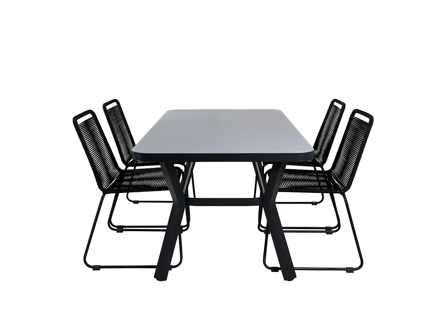 Virya Gartenset Tisch 90x160cm und 4 Stühle stabel Lindos schwarz, grau.