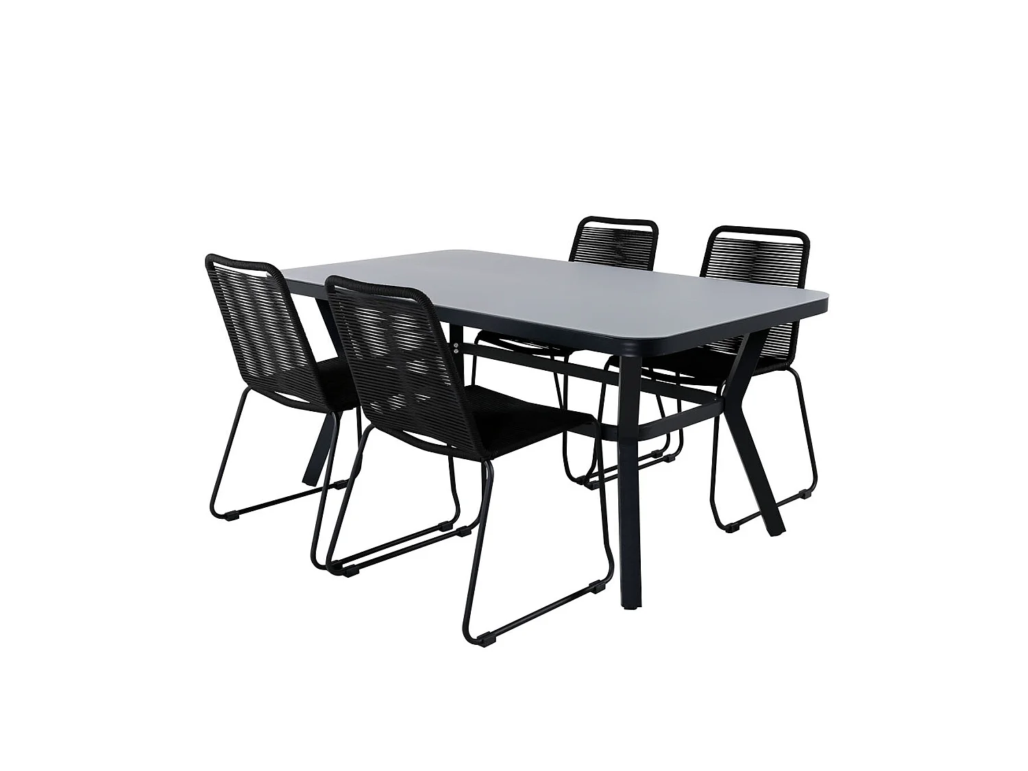 Virya Ensemble table et chaises de jardin, table 90x160cm et 4 chaises stabel Lindos, noir, gris.