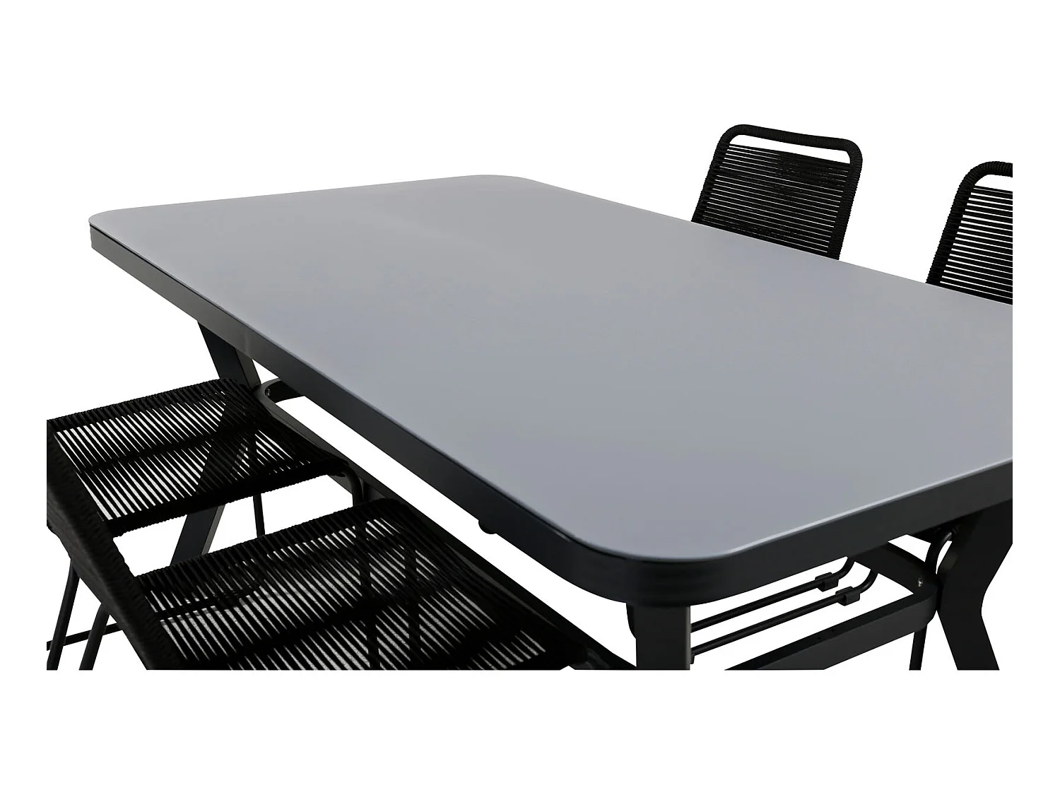 Virya Ensemble table et chaises de jardin, table 90x160cm et 4 chaises stabel Lindos, noir, gris.