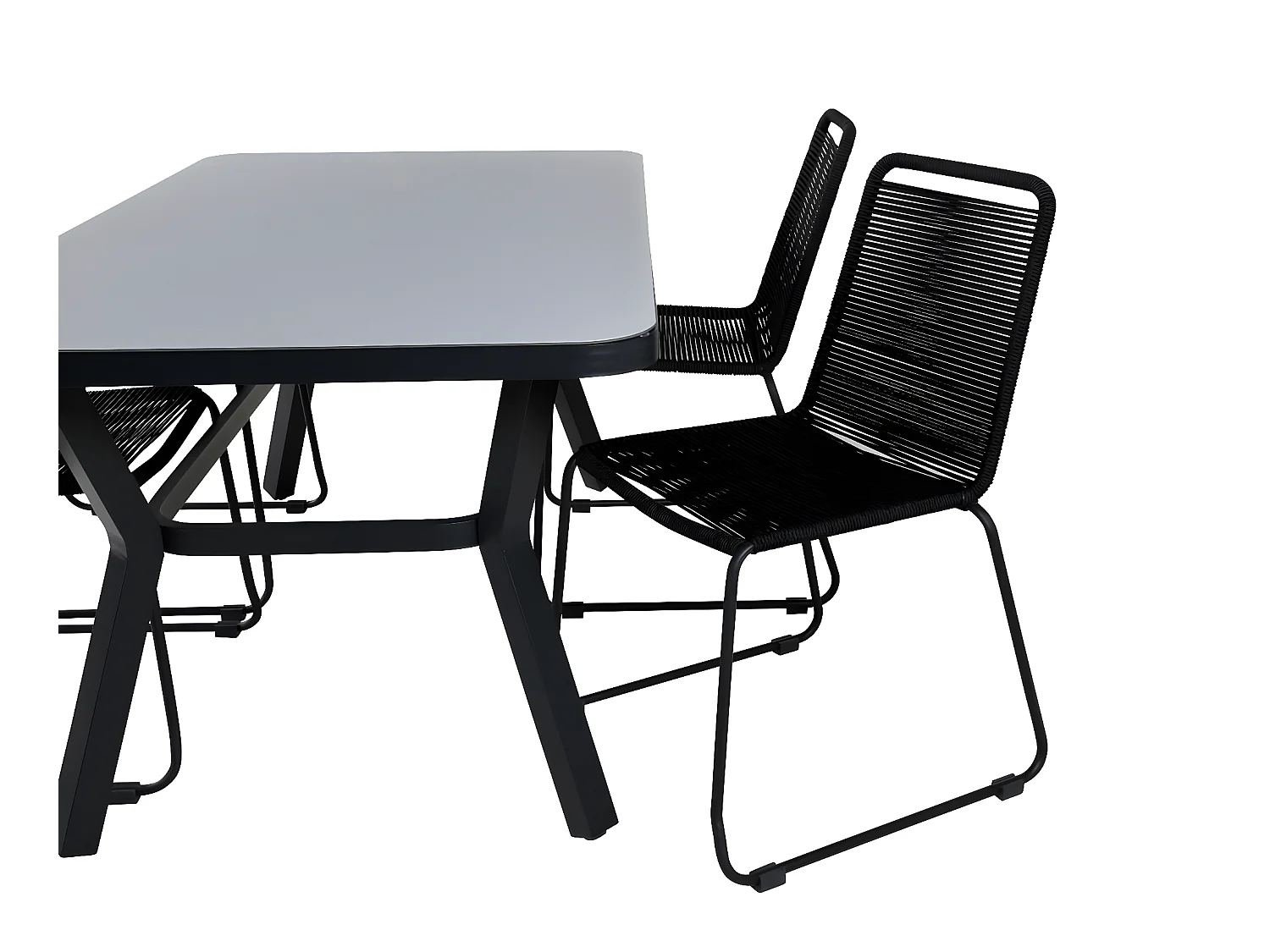 Virya Ensemble table et chaises de jardin, table 90x160cm et 4 chaises stabel Lindos, noir, gris.