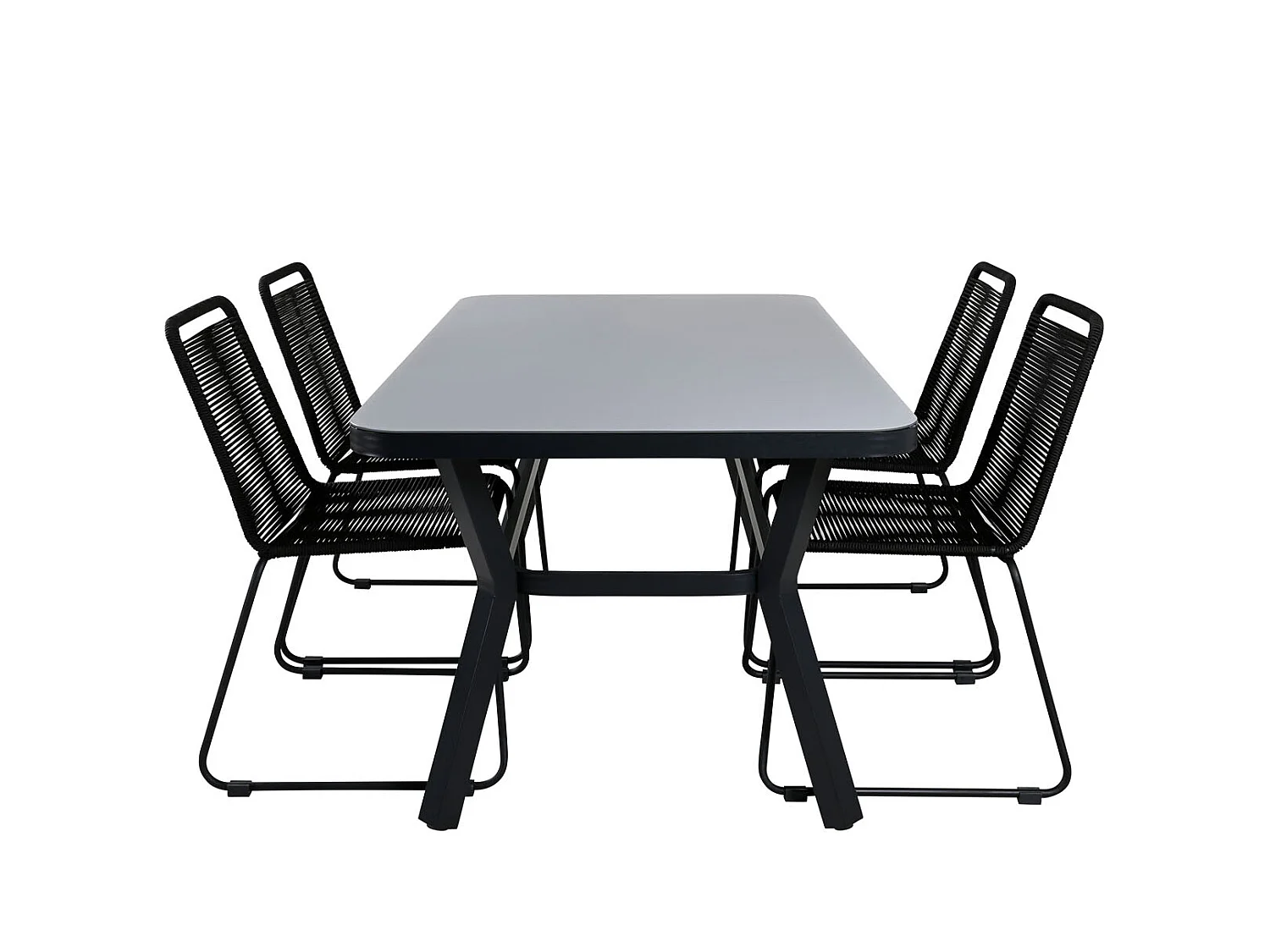 Virya Gartenset Tisch 90x160cm und 4 Stühle stabel Lindos schwarz, grau.
