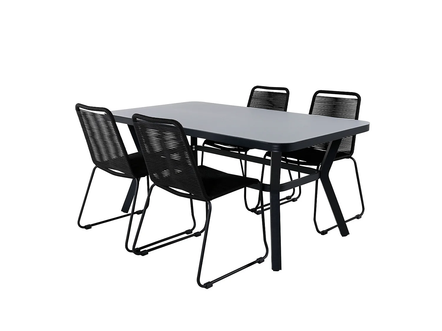 Virya Gartenset Tisch 90x160cm und 4 Stühle stabel Lindos schwarz, grau.