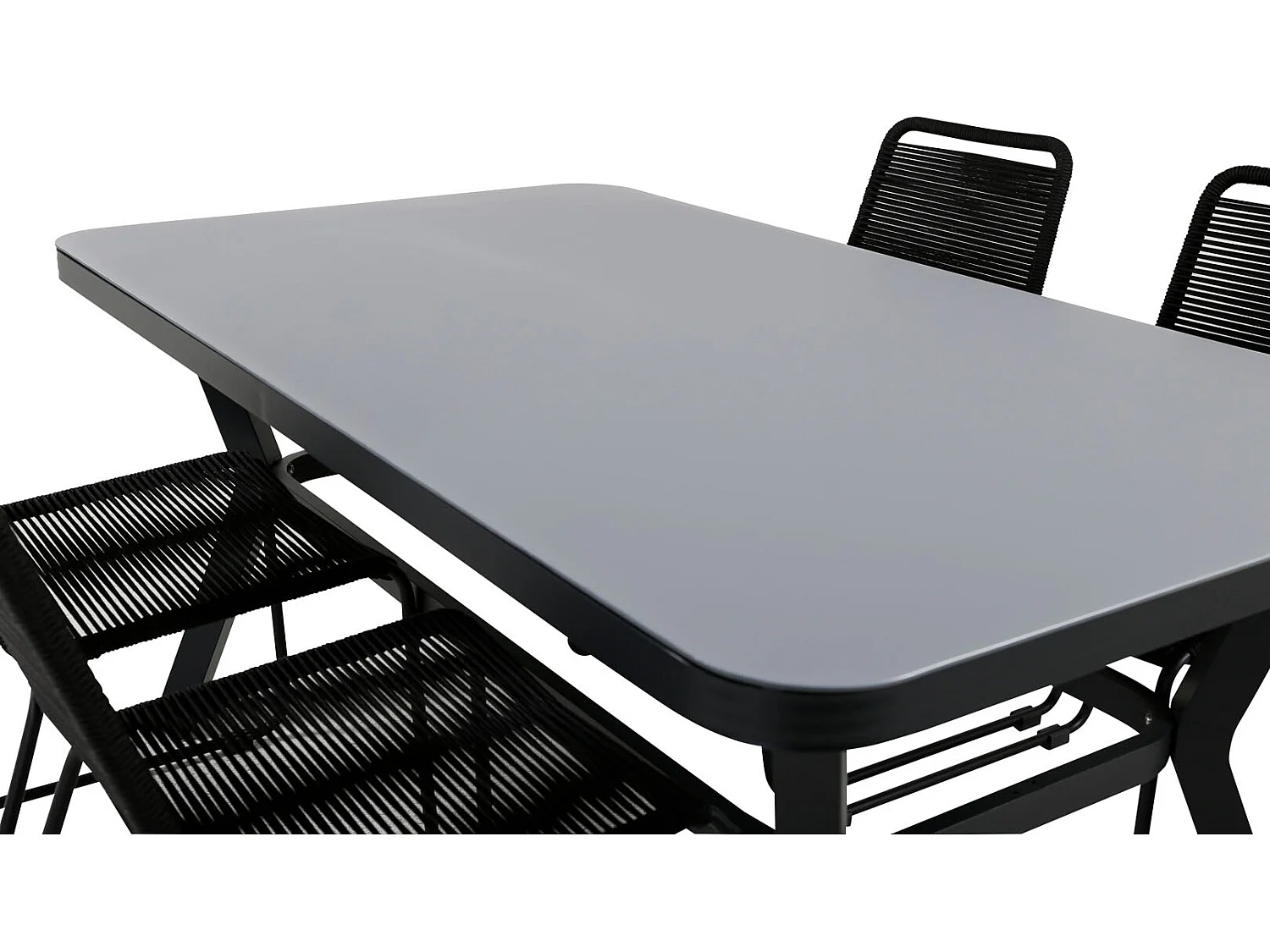 Virya Gartenset Tisch 90x160cm und 4 Stühle stabel Lindos schwarz, grau.