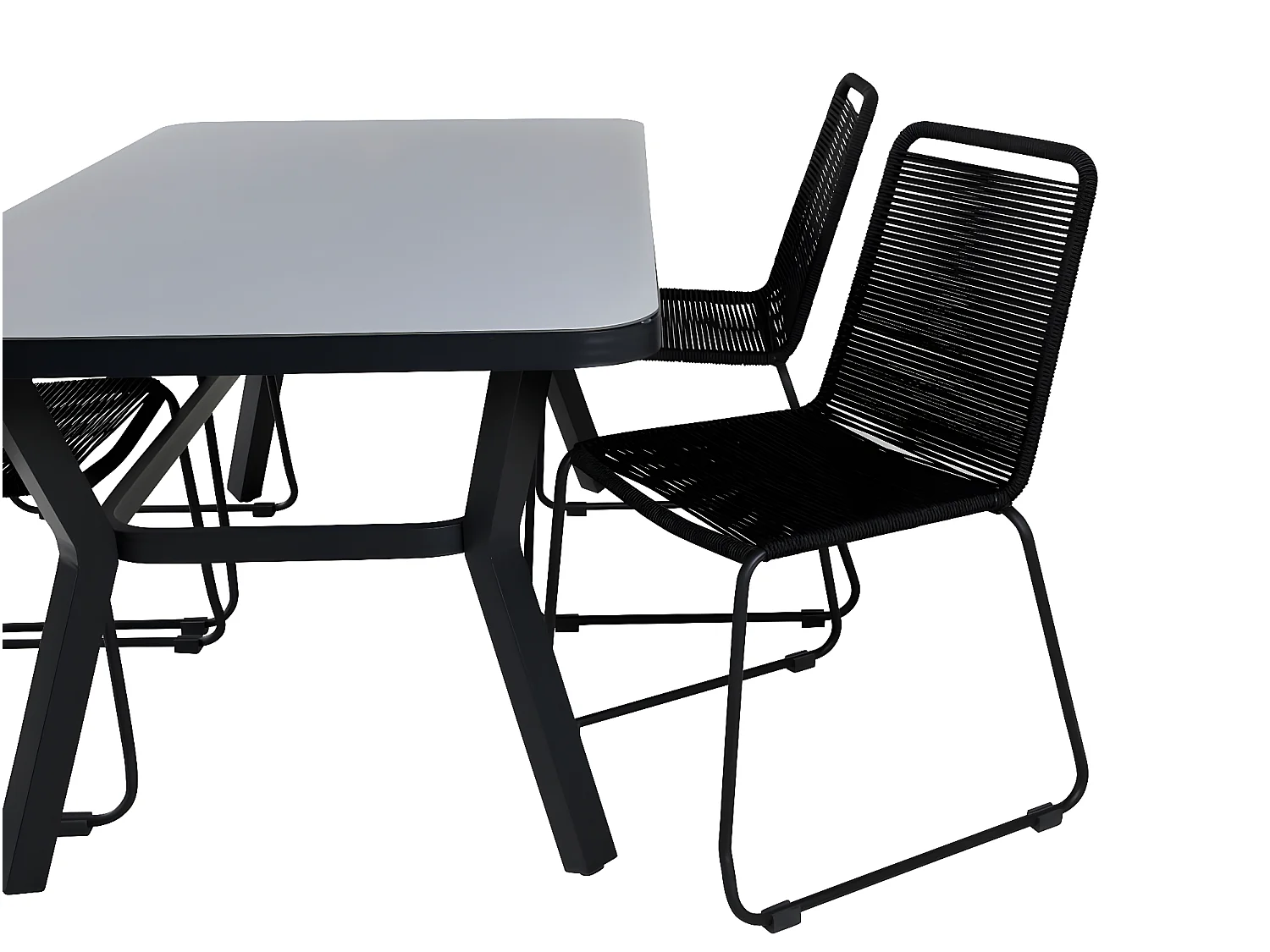 Virya Gartenset Tisch 90x160cm und 4 Stühle stabel Lindos schwarz, grau.