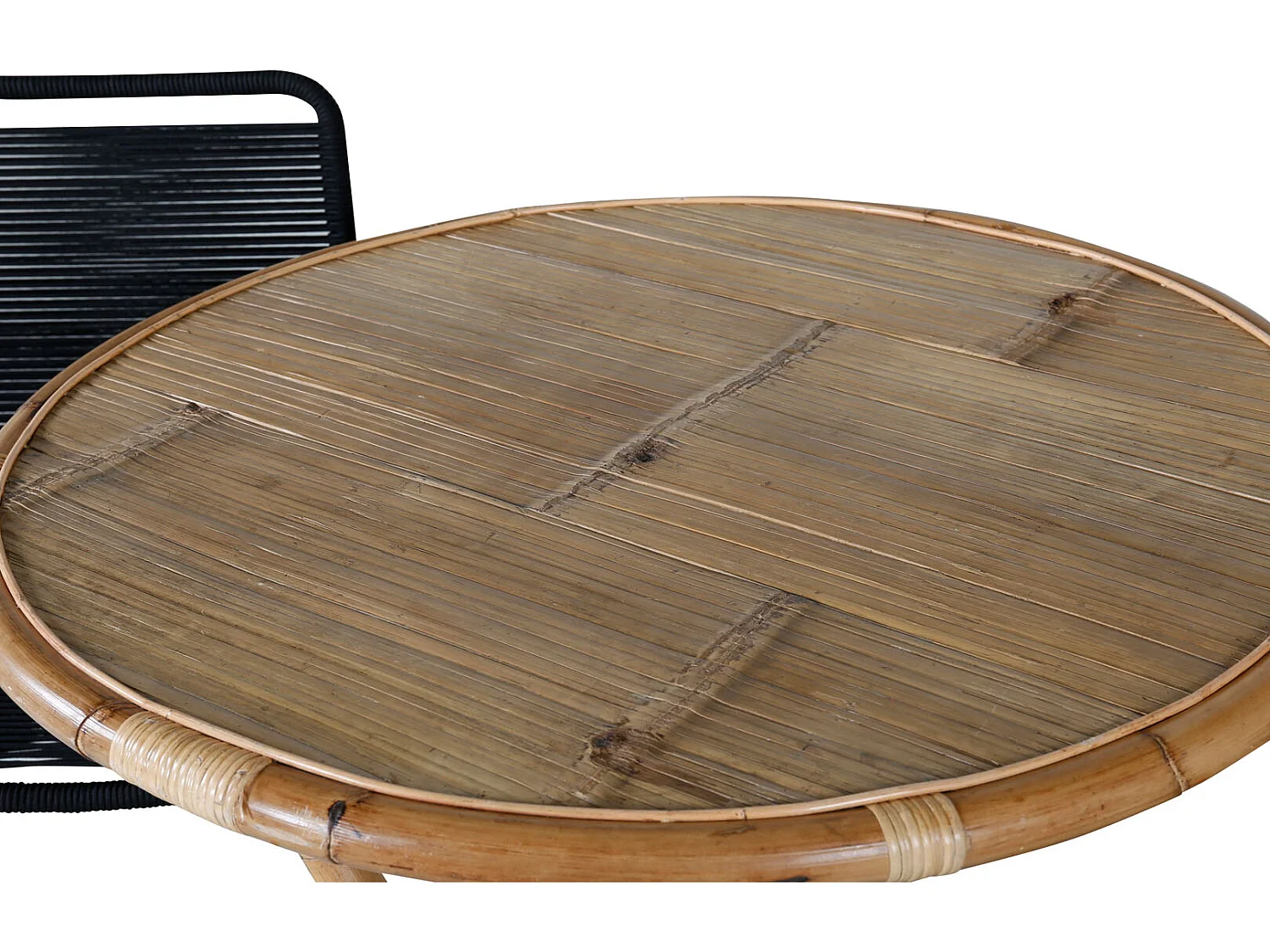 Cane tuinmeubelset tafel Ø80cm en 2 stoel S Lindos zwart, naturel.