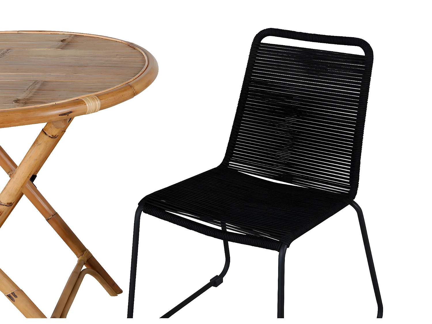 Cane tuinmeubelset tafel Ø80cm en 2 stoel S Lindos zwart, naturel.