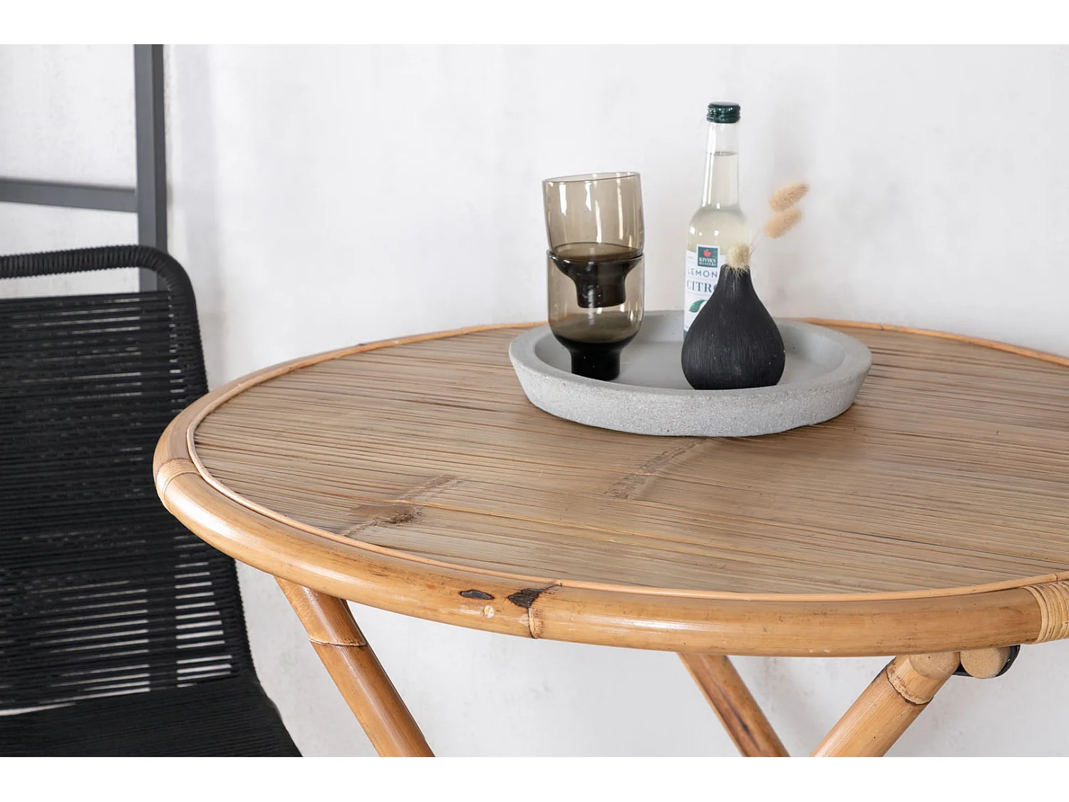 Cane tuinmeubelset tafel Ø80cm en 2 stoel S Lindos zwart, naturel.