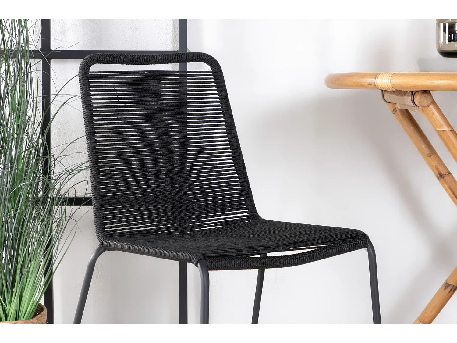 Cane Ensemble table et chaises de jardin, table Ø80cm et 2 chaises S Lindos, noir, naturel.