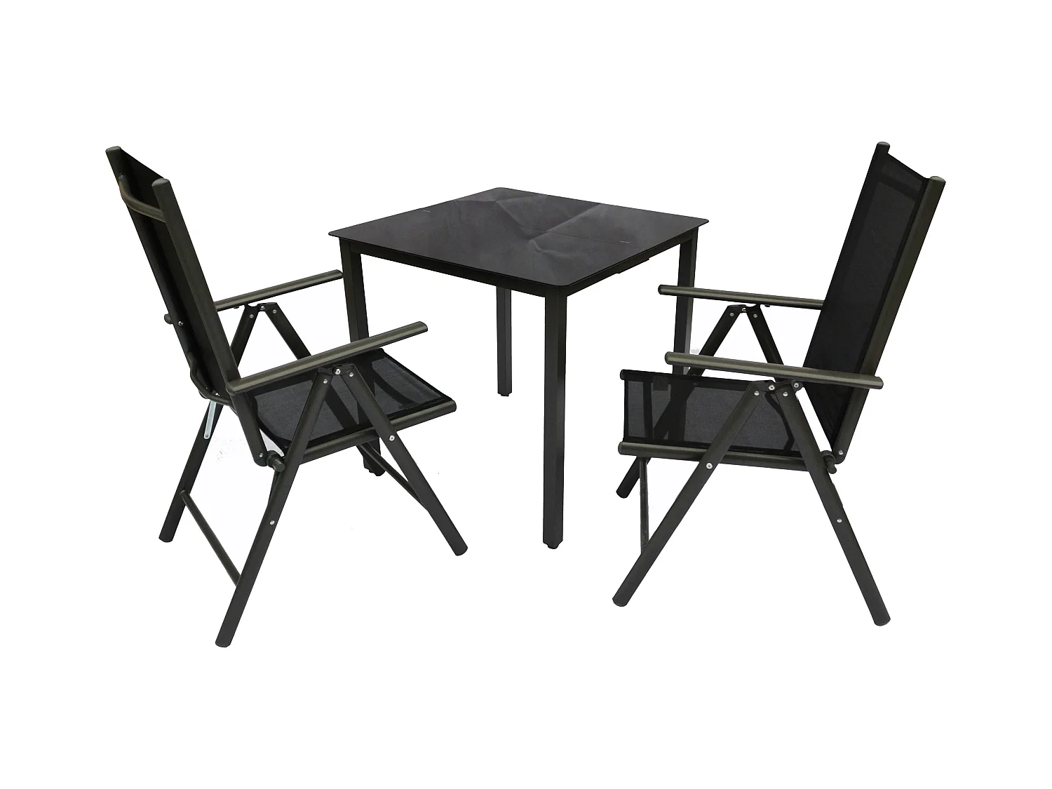 3 tlg Alu Glas Gartenset Tisch Sitzgruppe 80SW