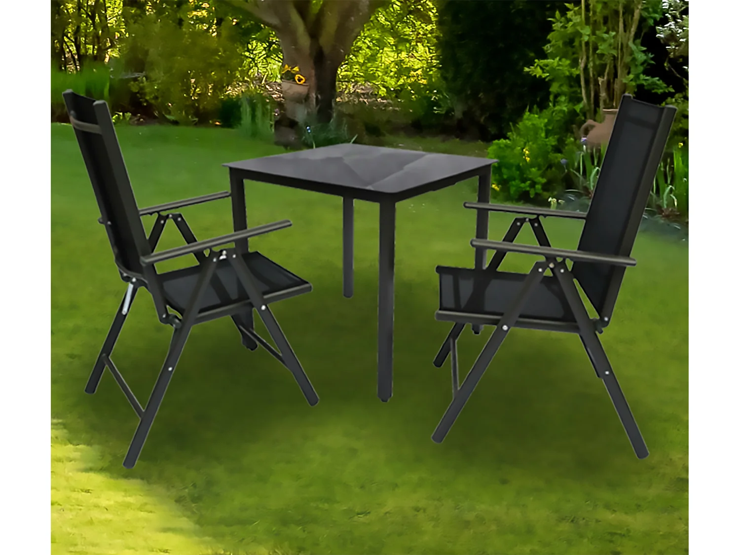 3 tlg Alu Glas Gartenset Tisch Sitzgruppe 80SW