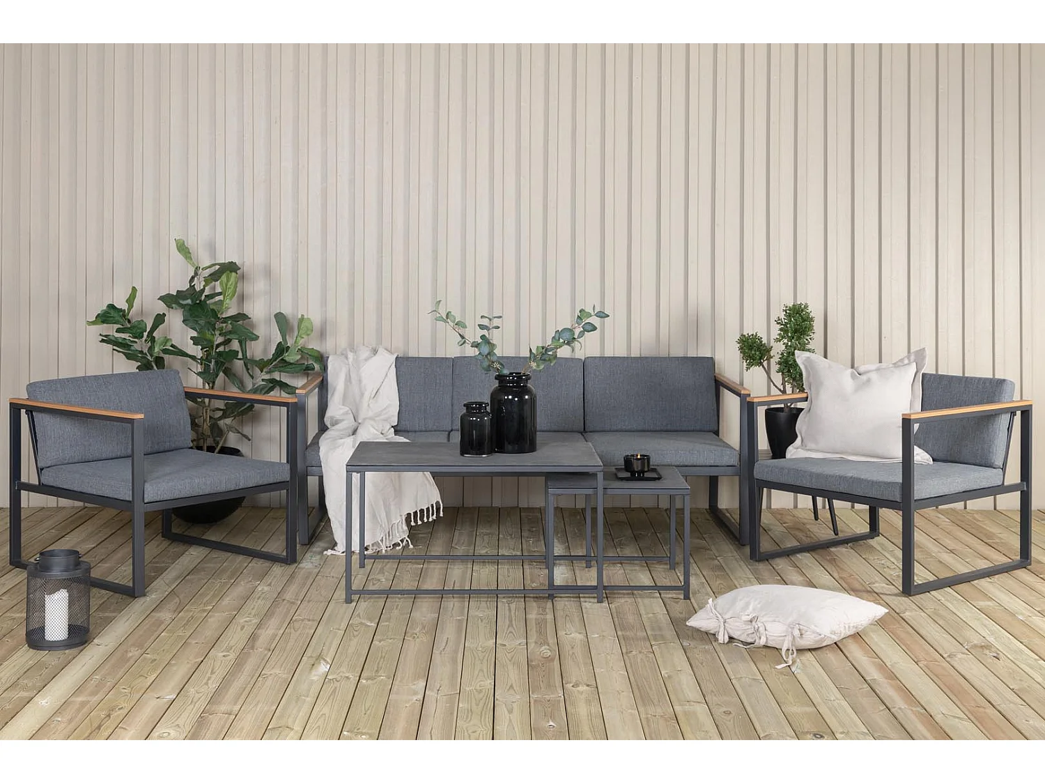 Dakar tuinmeubelset 5 delen zwart, donkergrijs.