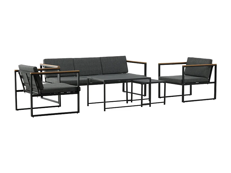 Dakar tuinmeubelset 5 delen zwart, donkergrijs.