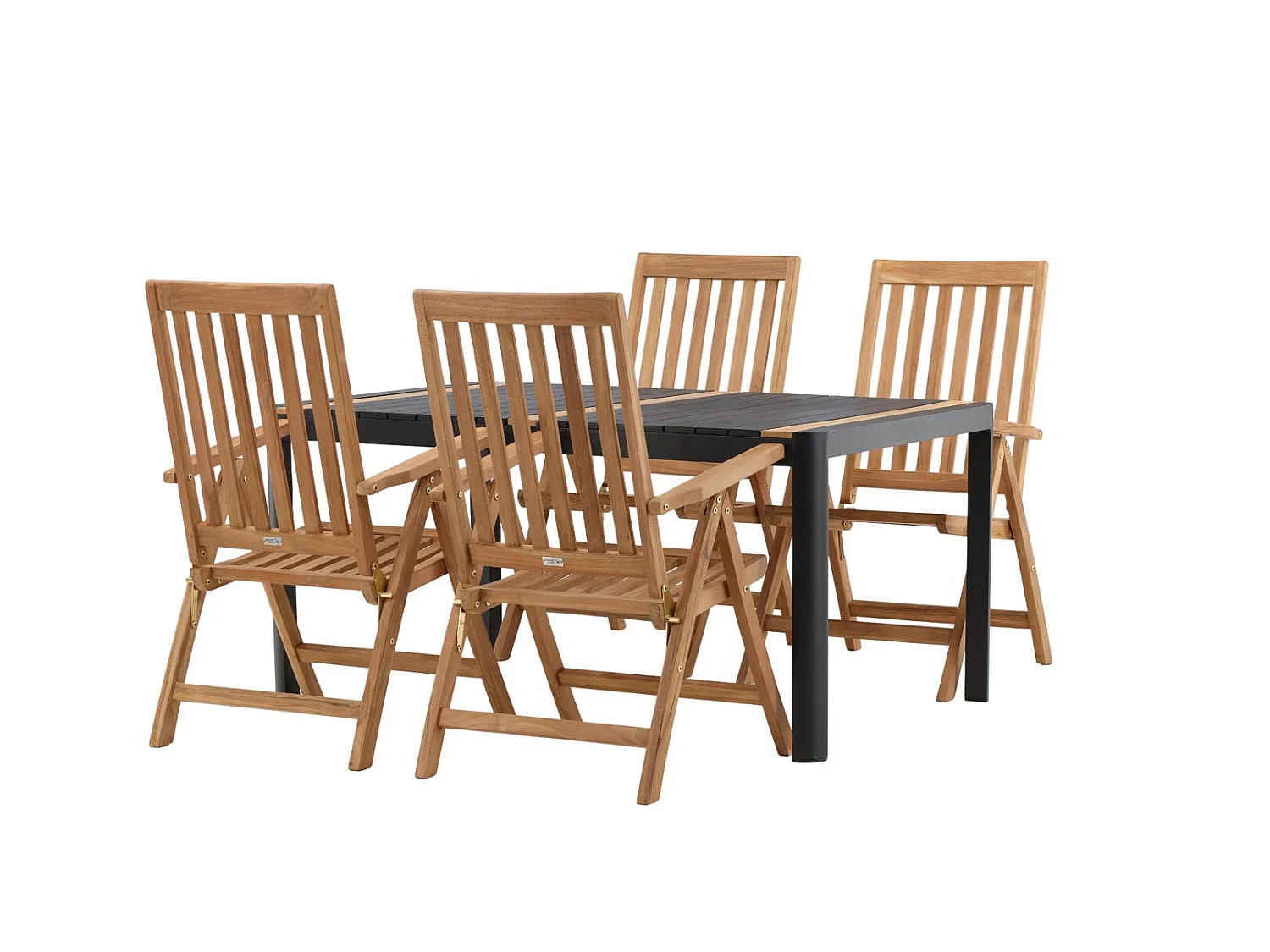 Togo ensemble table et chaises de jardin, table 150x100cm, 4 chaises Kenya, noir,naturel.