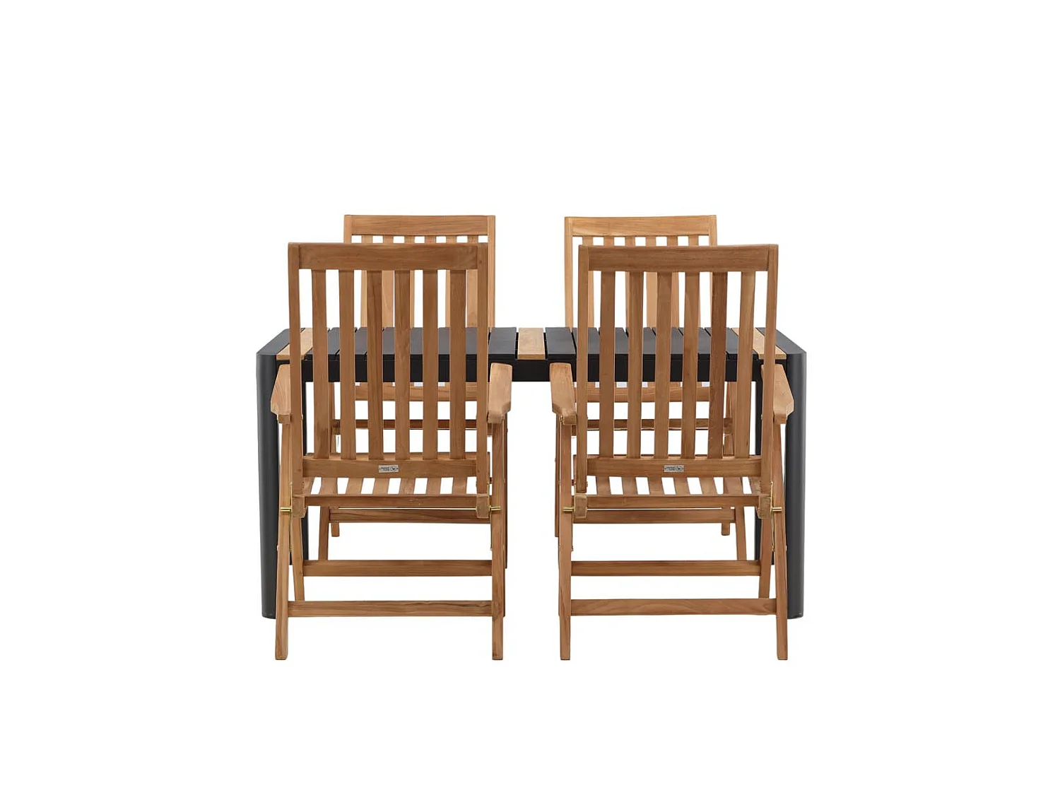 Togo ensemble table et chaises de jardin, table 150x100cm, 4 chaises Kenya, noir,naturel.