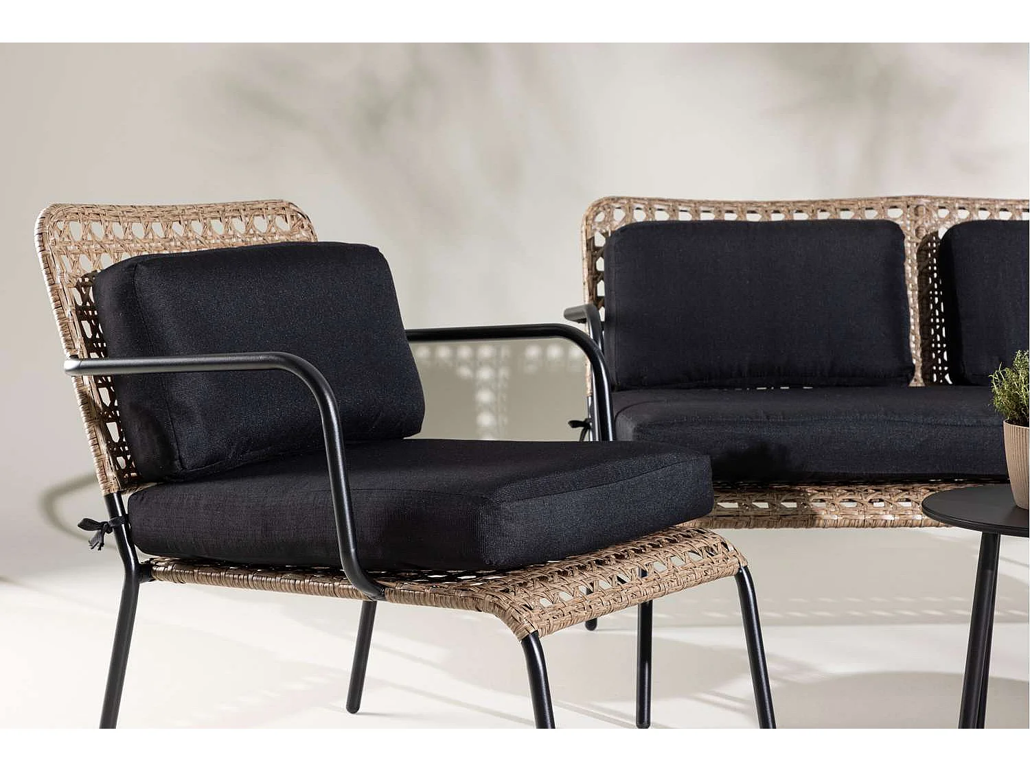 Salon de Jardin "Paola" 122cm Naturel & Noir