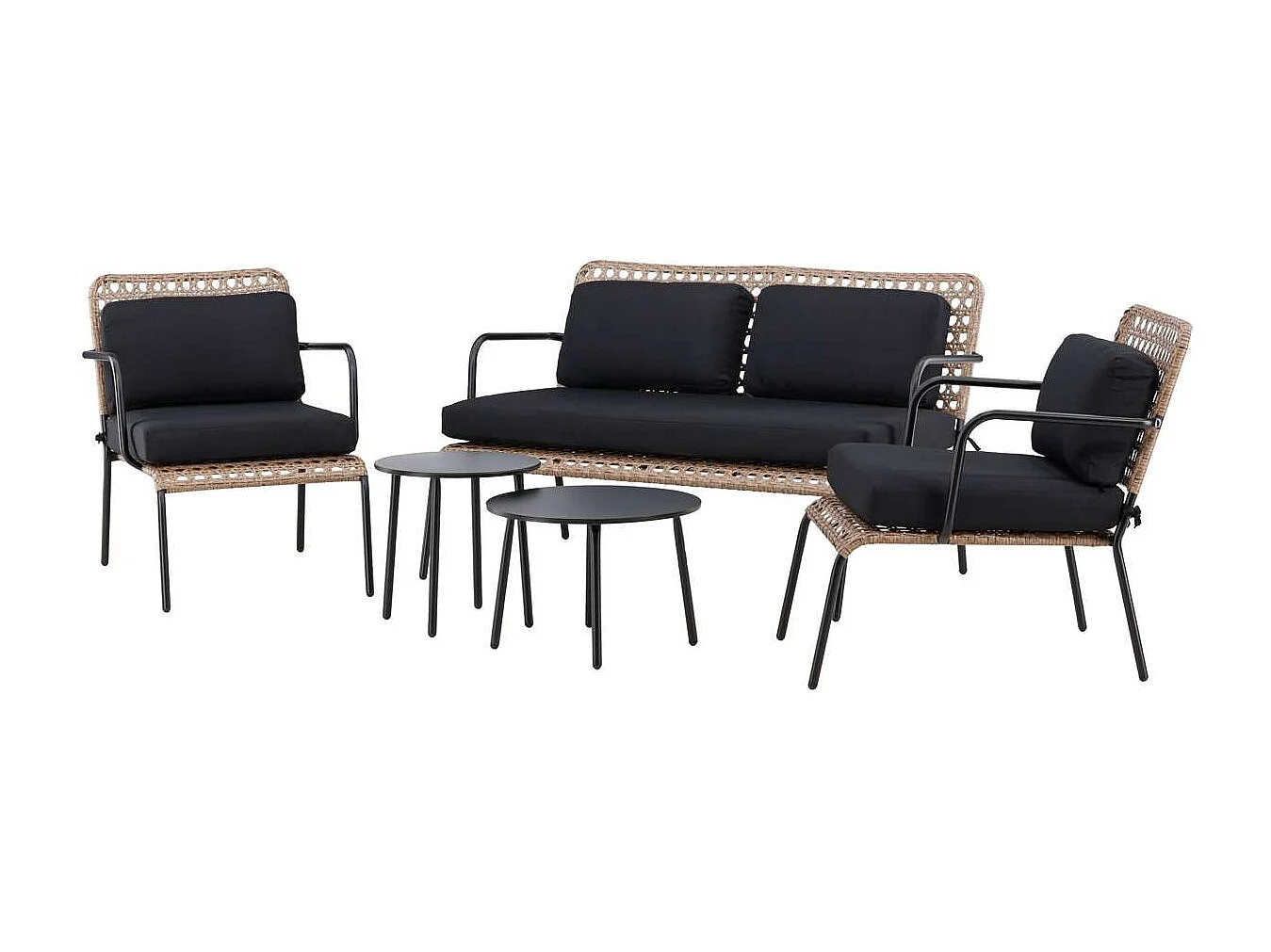 Salon de Jardin "Paola" 122cm Naturel & Noir