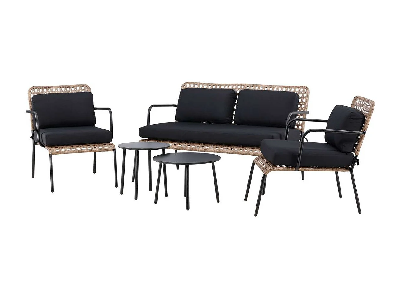 Paola tuinmeubelset 5 delen zwart, grijs, naturel.