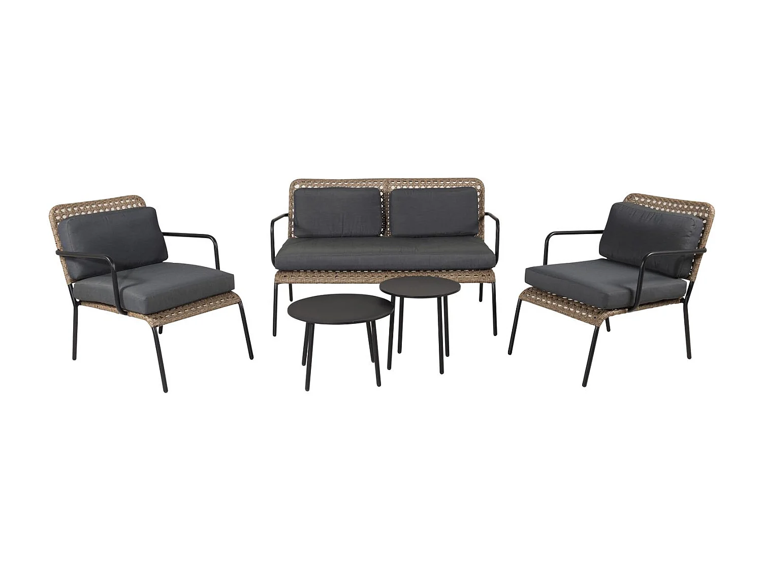 Paola set de jardin 5 parties noir, gris, naturel.