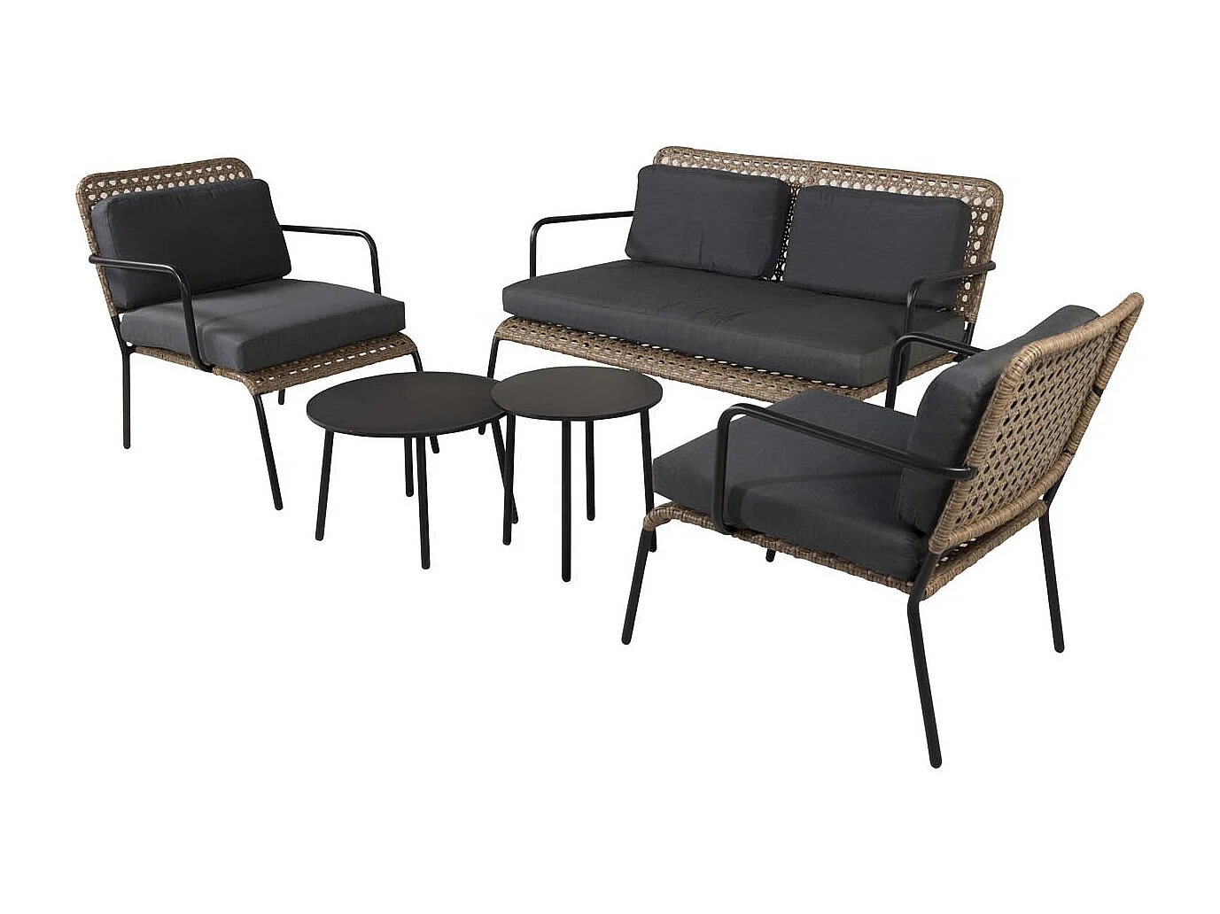 Paola set de jardin 5 parties noir, gris, naturel.